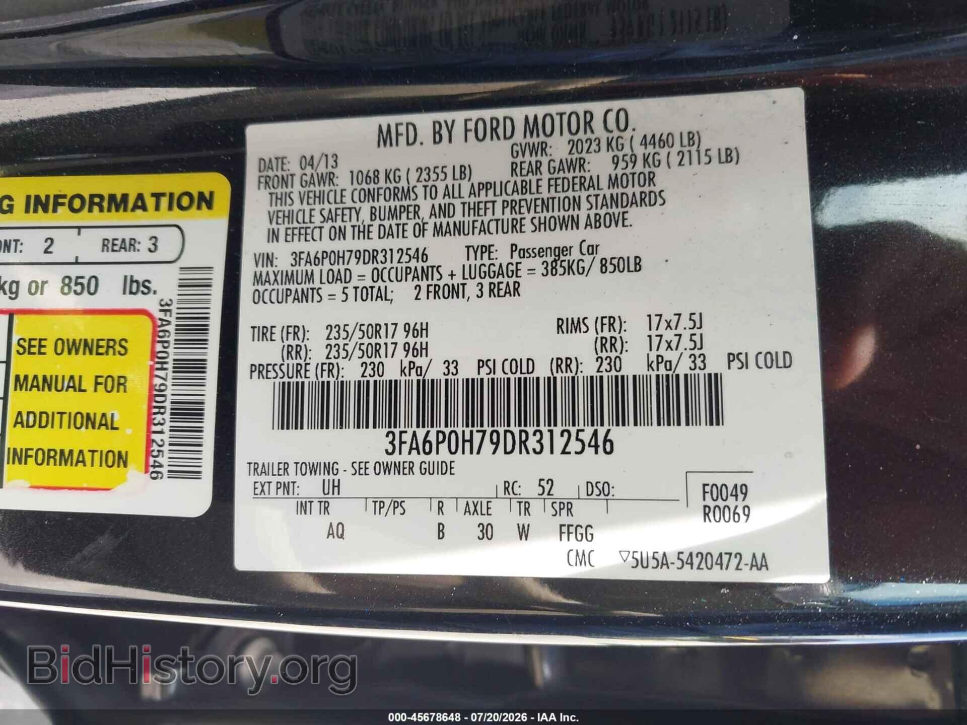 2013 FORD FUSION - VIN: 3FA6P0H79DR312546 - Фото 9