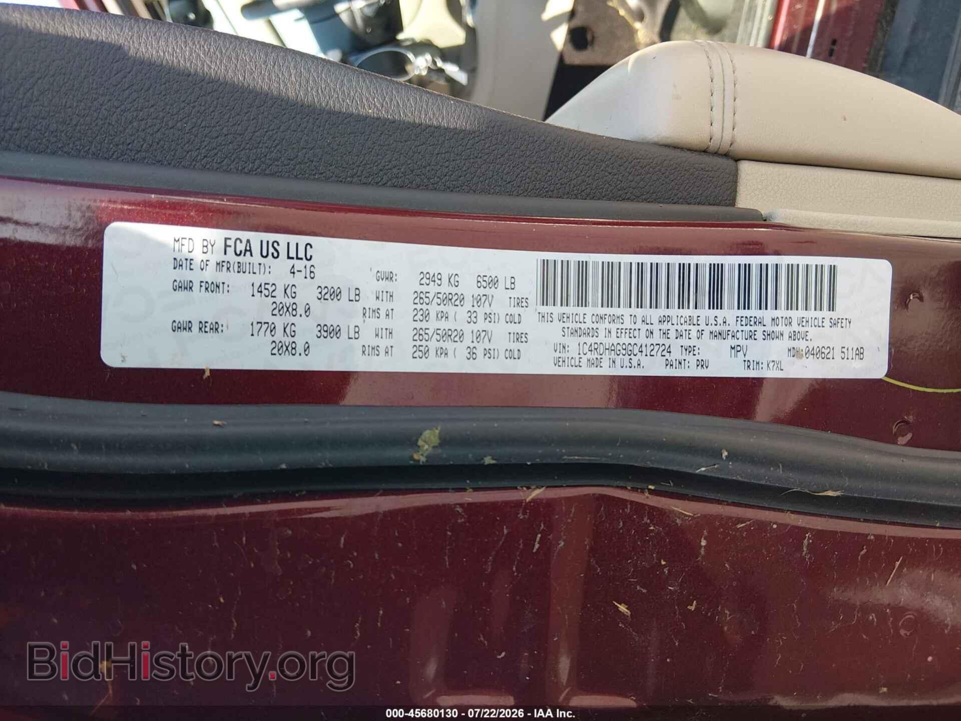 2016 DODGE DURANGO - VIN: 1C4RDHAG9GC412724 - Photo 9