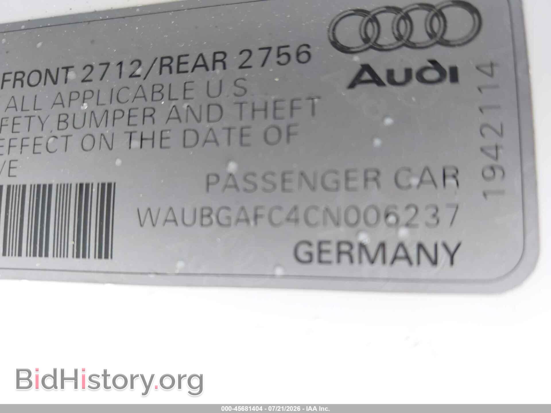 2012 AUDI A6 - VIN: WAUBGAFC4CN006237 - Фото 9