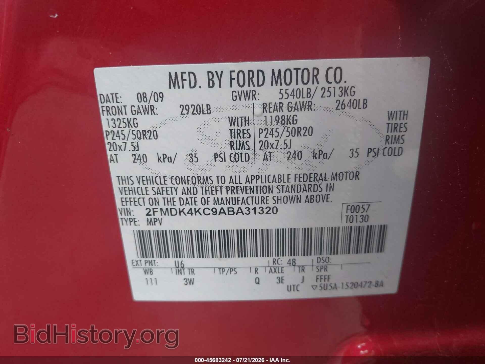 2010 FORD EDGE - VIN: 2FMDK4KC9ABA31320 - Photo 9