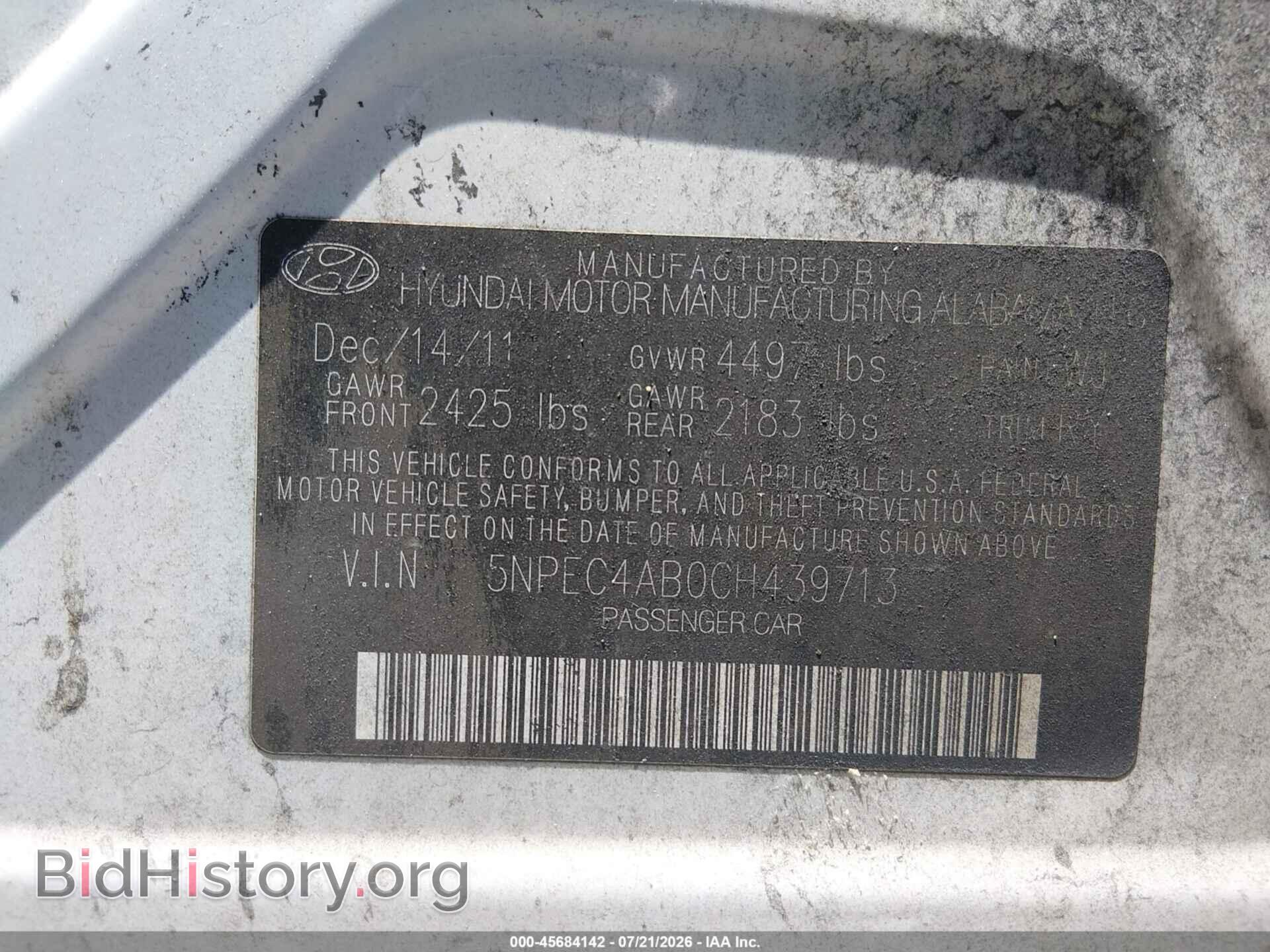2012 HYUNDAI SONATA - VIN: 5NPEC4AB0CH439713 - Фото 9