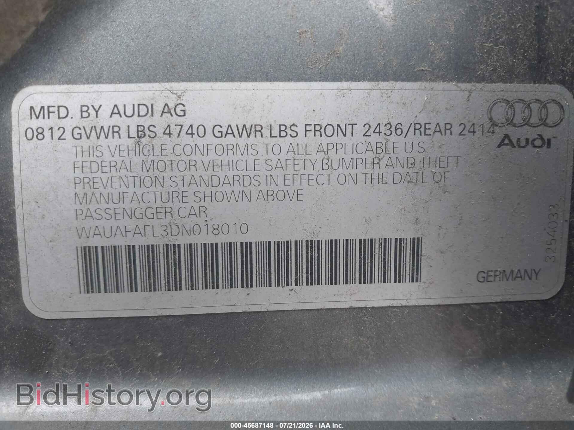 2013 AUDI A4 - VIN: WAUAFAFL3DN018010 - Фото 9