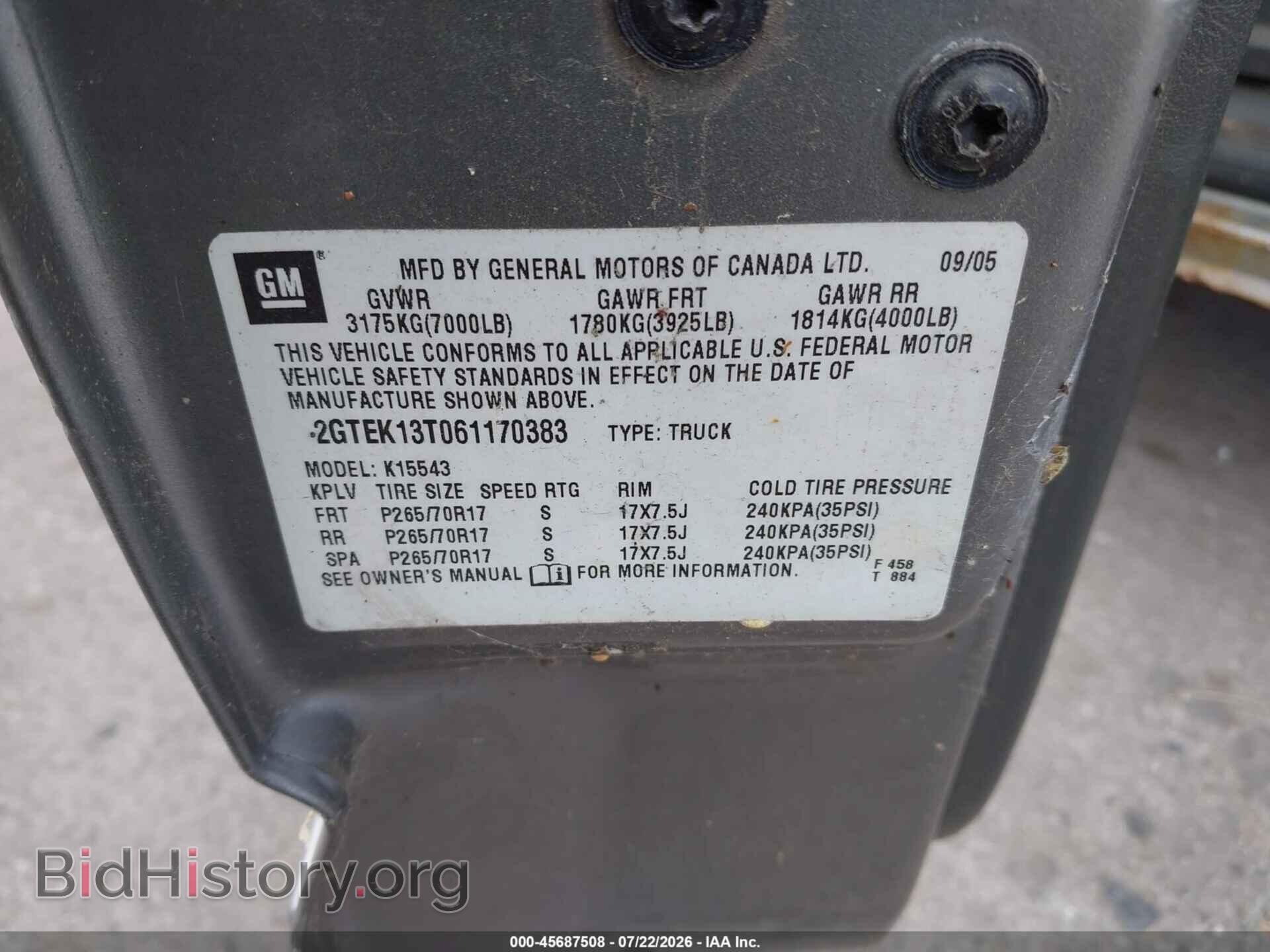 2006 GMC SIERRA 1500 - VIN: 2GTEK13T061170383 - Фото 9
