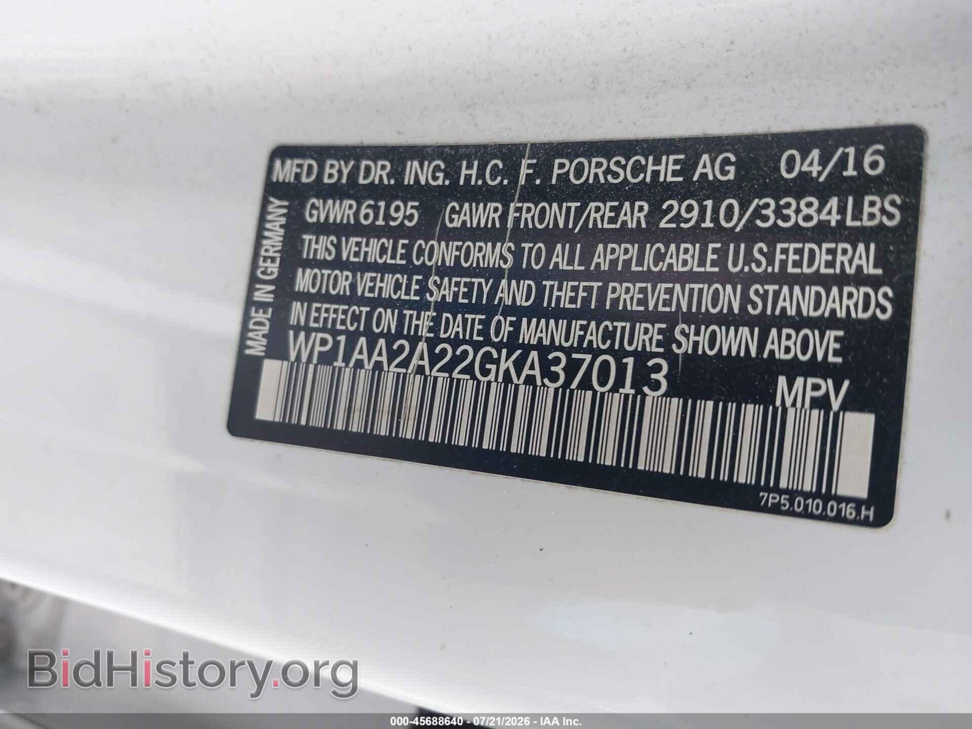 2016 PORSCHE CAYENNE - VIN: WP1AA2A22GKA37013 - Фото 9