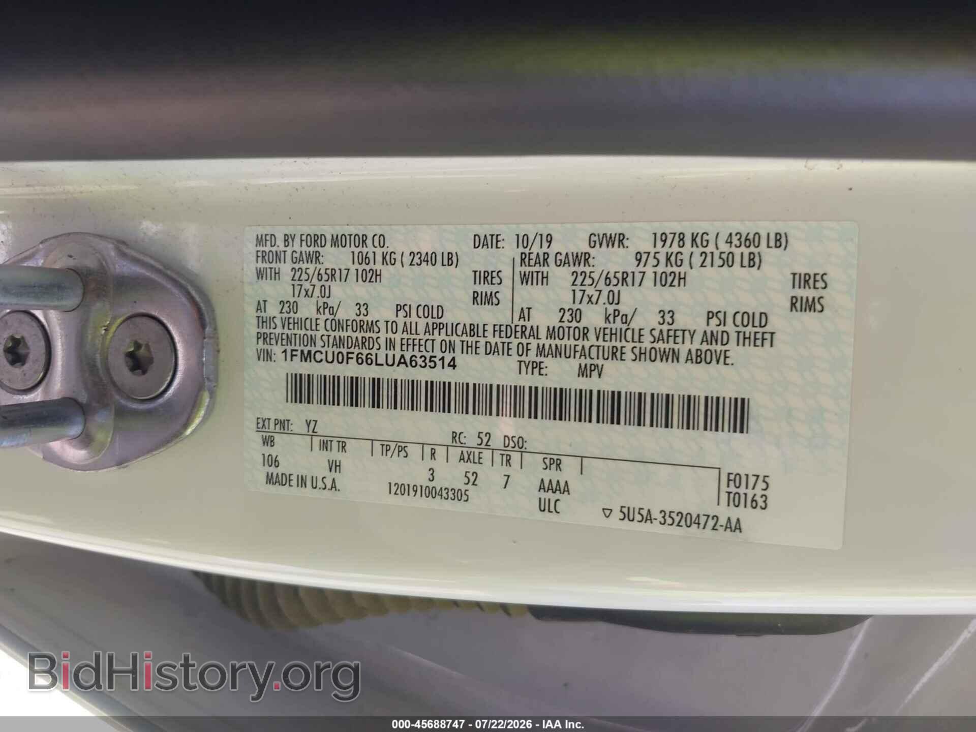 2020 FORD ESCAPE - VIN: 1FMCU0F66LUA63514 - Фото 9