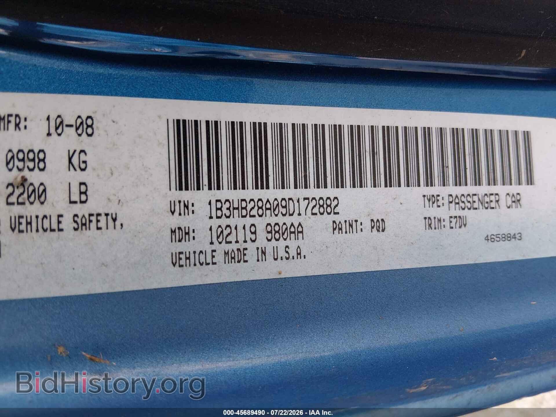 2009 DODGE CALIBER - VIN: 1B3HB28A09D172882 - Фото 9