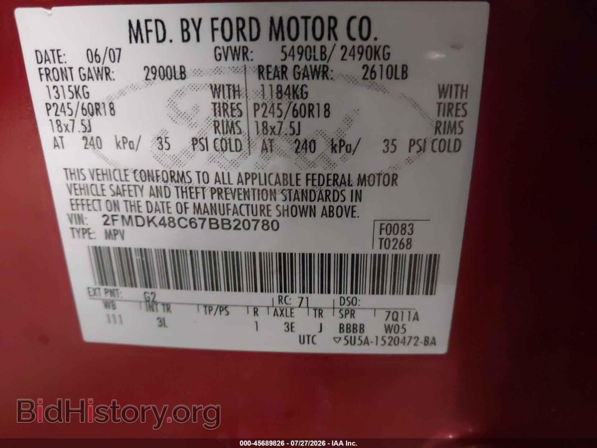 2007 FORD EDGE - VIN: 2FMDK48C67BB20780 - Photo 9