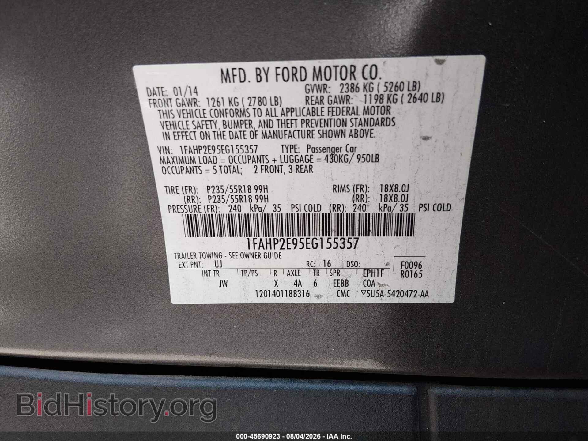 2014 FORD TAURUS - VIN: 1FAHP2E95EG155357 - Photo 8