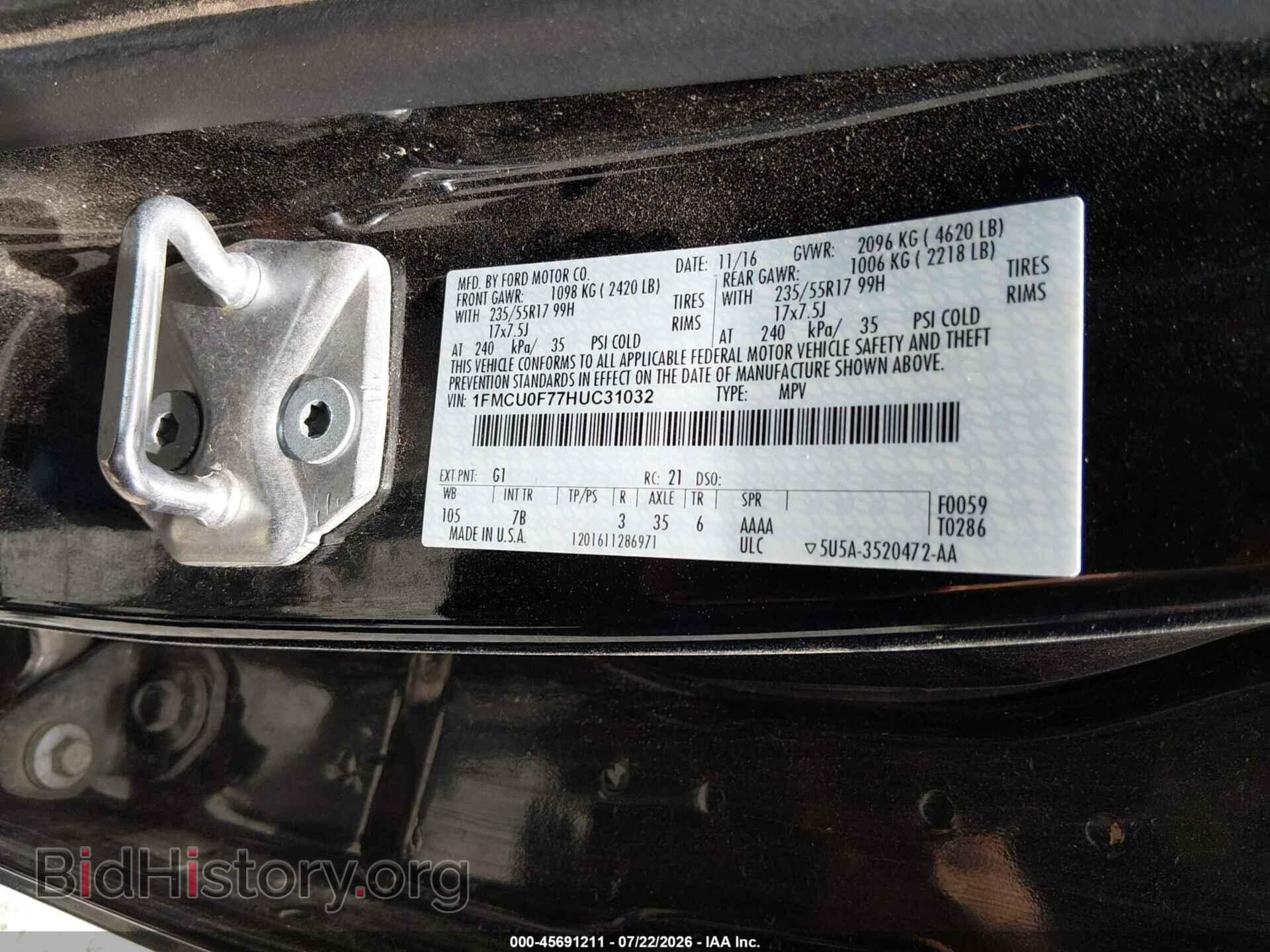 2017 FORD ESCAPE - VIN: 1FMCU0F77HUC31032 - Фото 9