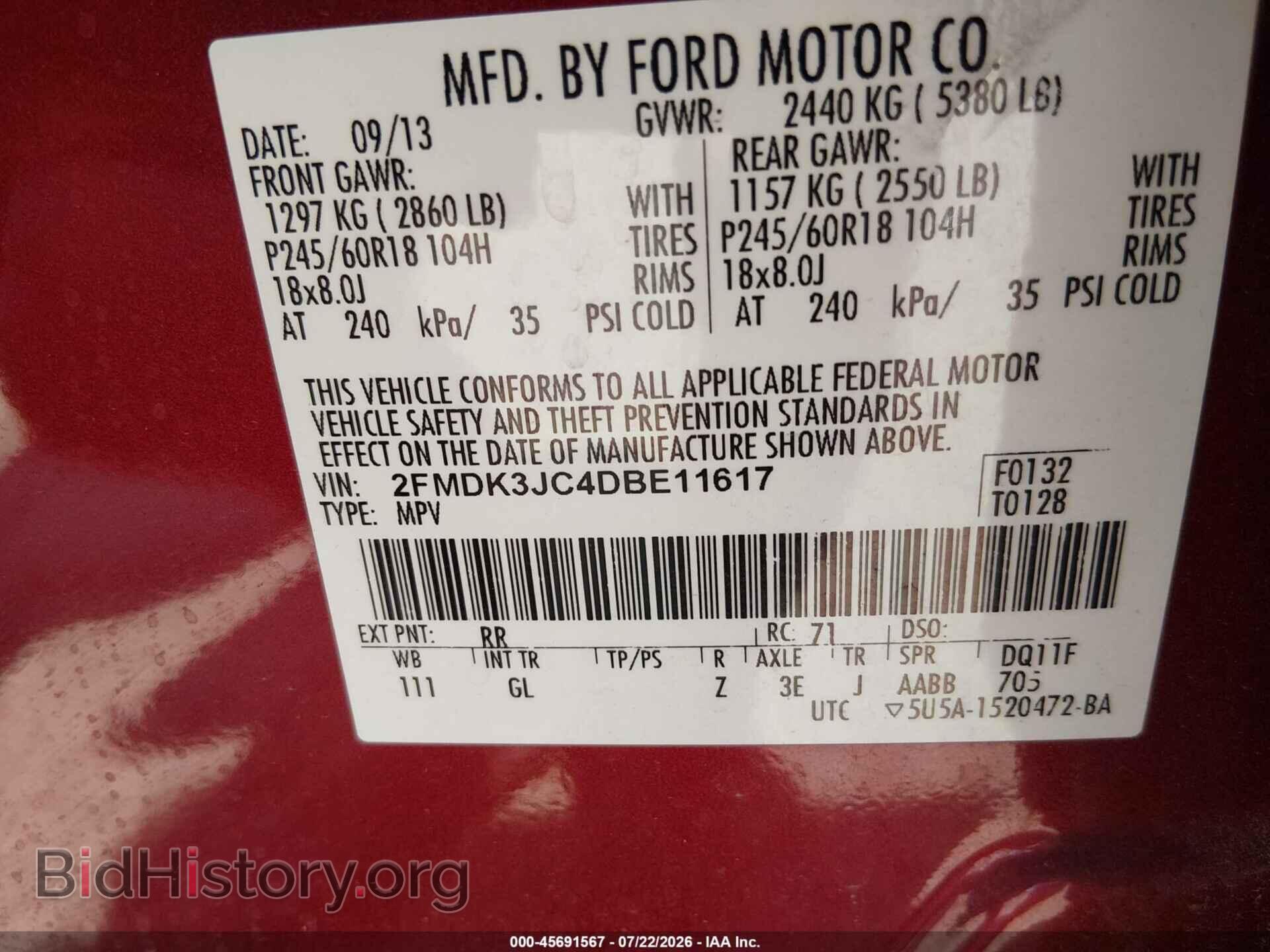 2013 FORD EDGE - VIN: 2FMDK3JC4DBE11617 - Photo 9