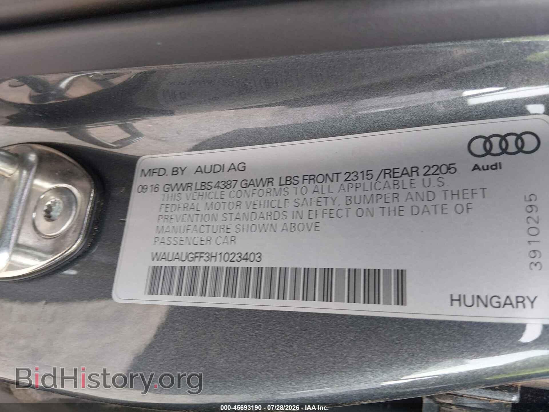 2017 AUDI A3 - VIN: WAUAUGFF3H1023403 - Фото 9