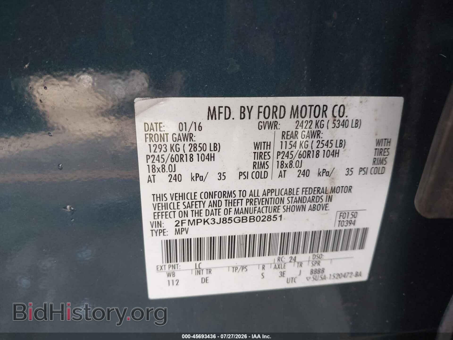 2016 FORD EDGE - VIN: 2FMPK3J85GBB02851 - Photo 9