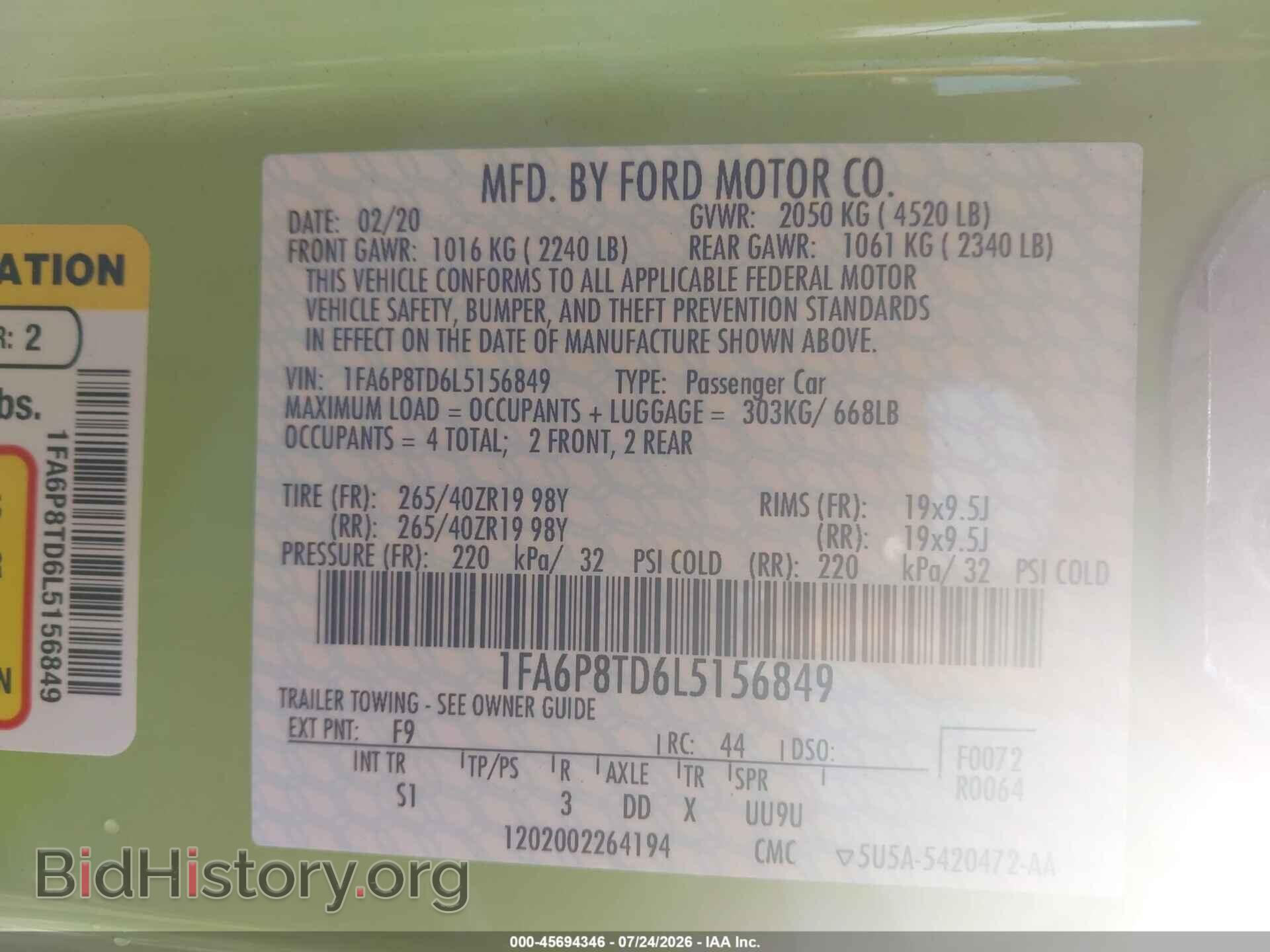 2020 FORD MUSTANG - VIN: 1FA6P8TD6L5156849 - Фото 9