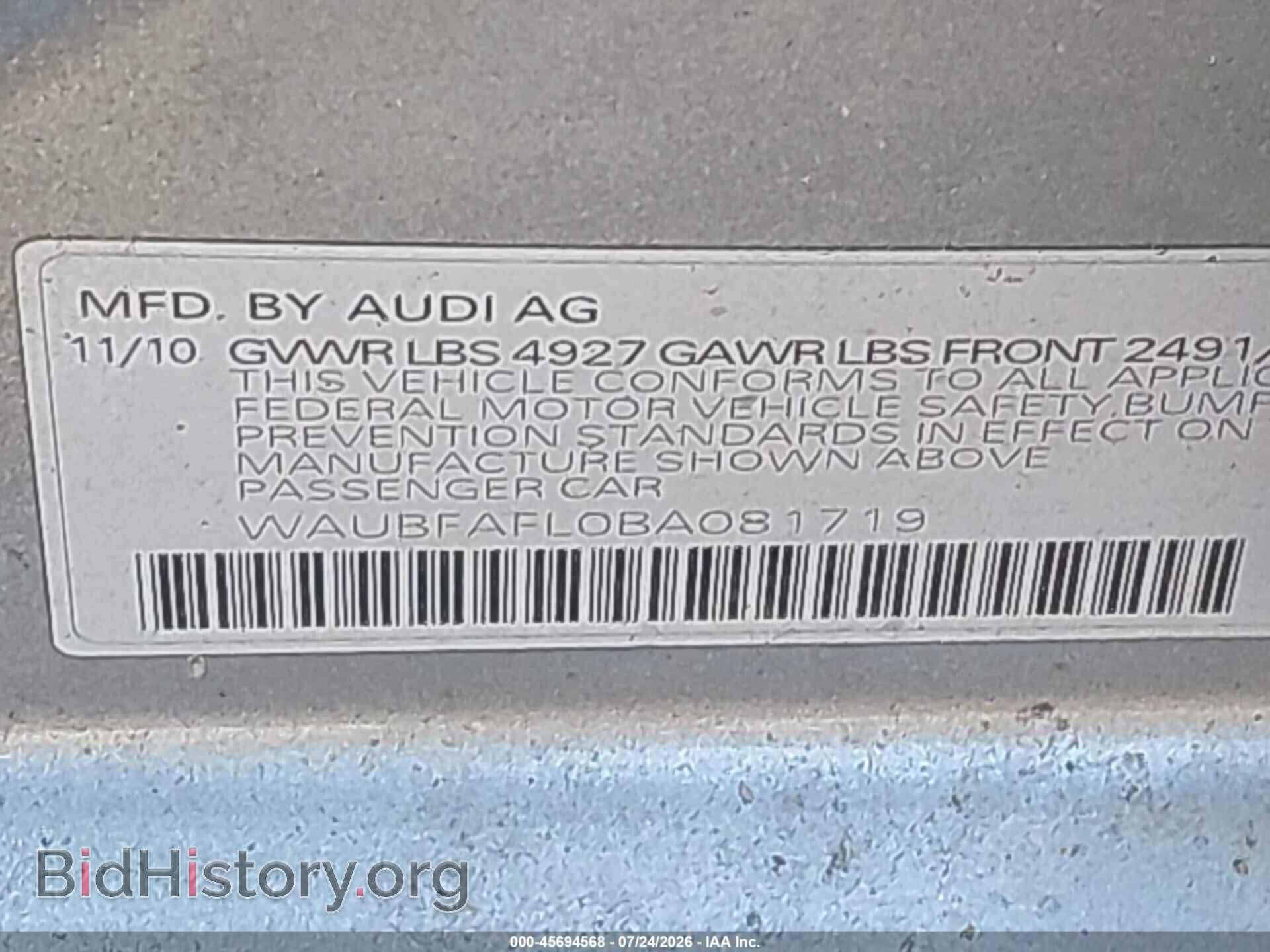2011 AUDI A4 - VIN: WAUBFAFL0BA081719 - Фото 9