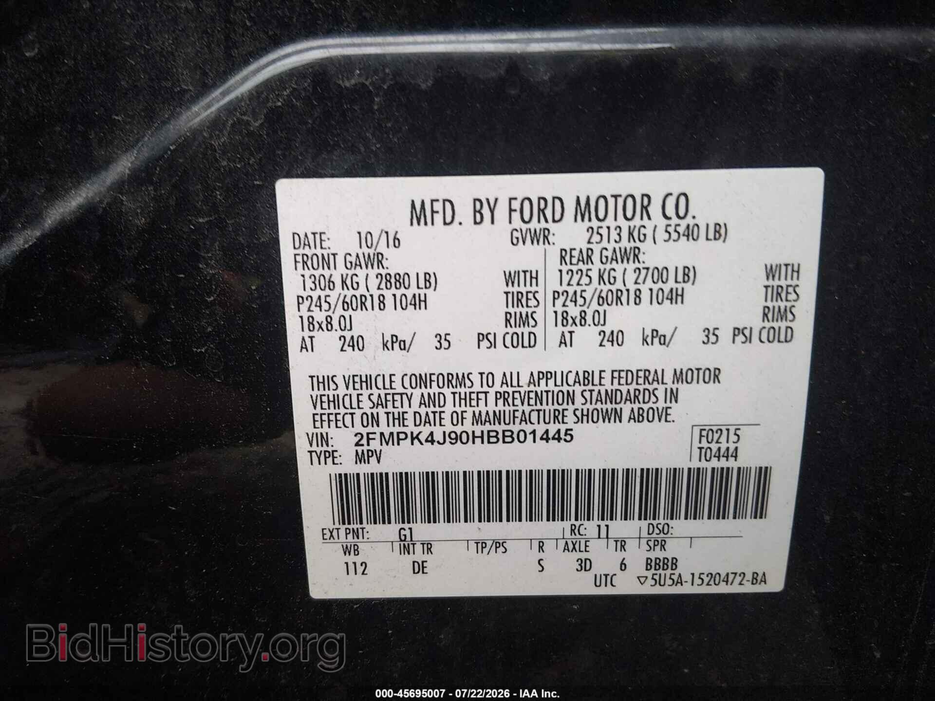 2017 FORD EDGE - VIN: 2FMPK4J90HBB01445 - Photo 9