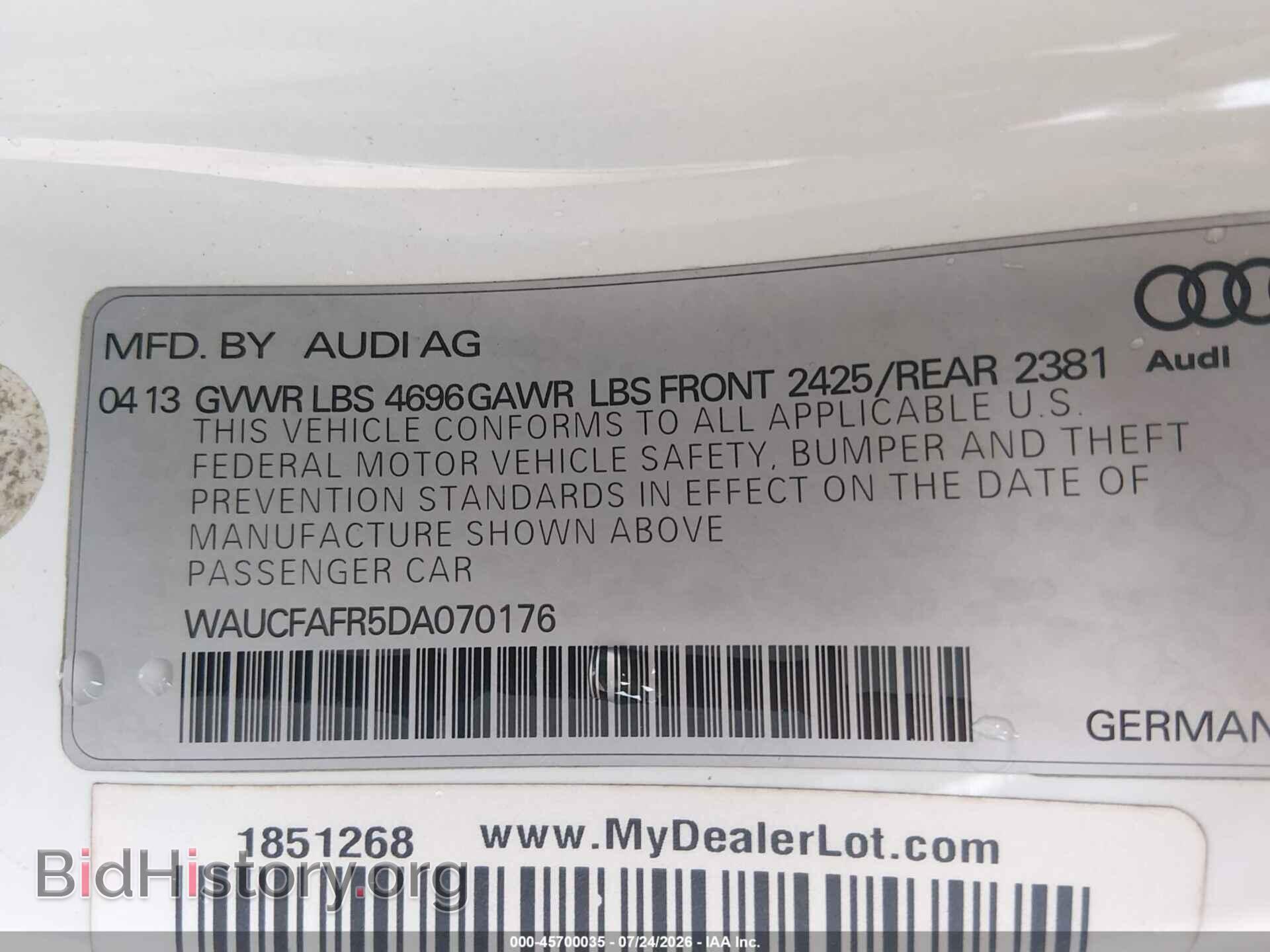 2013 AUDI A5 - VIN: WAUCFAFR5DA070176 - Photo 9