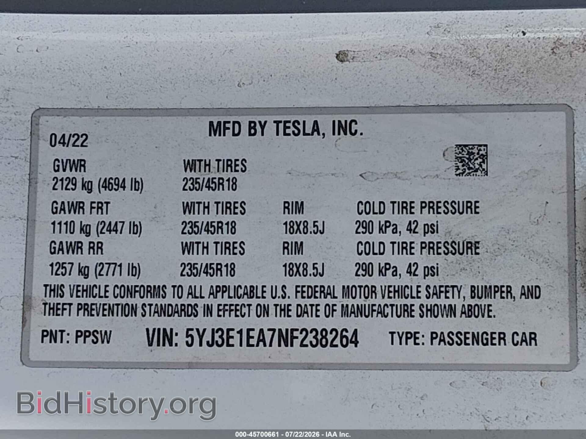 2022 TESLA MODEL 3 - VIN: 5YJ3E1EA7NF238264 - Photo 9