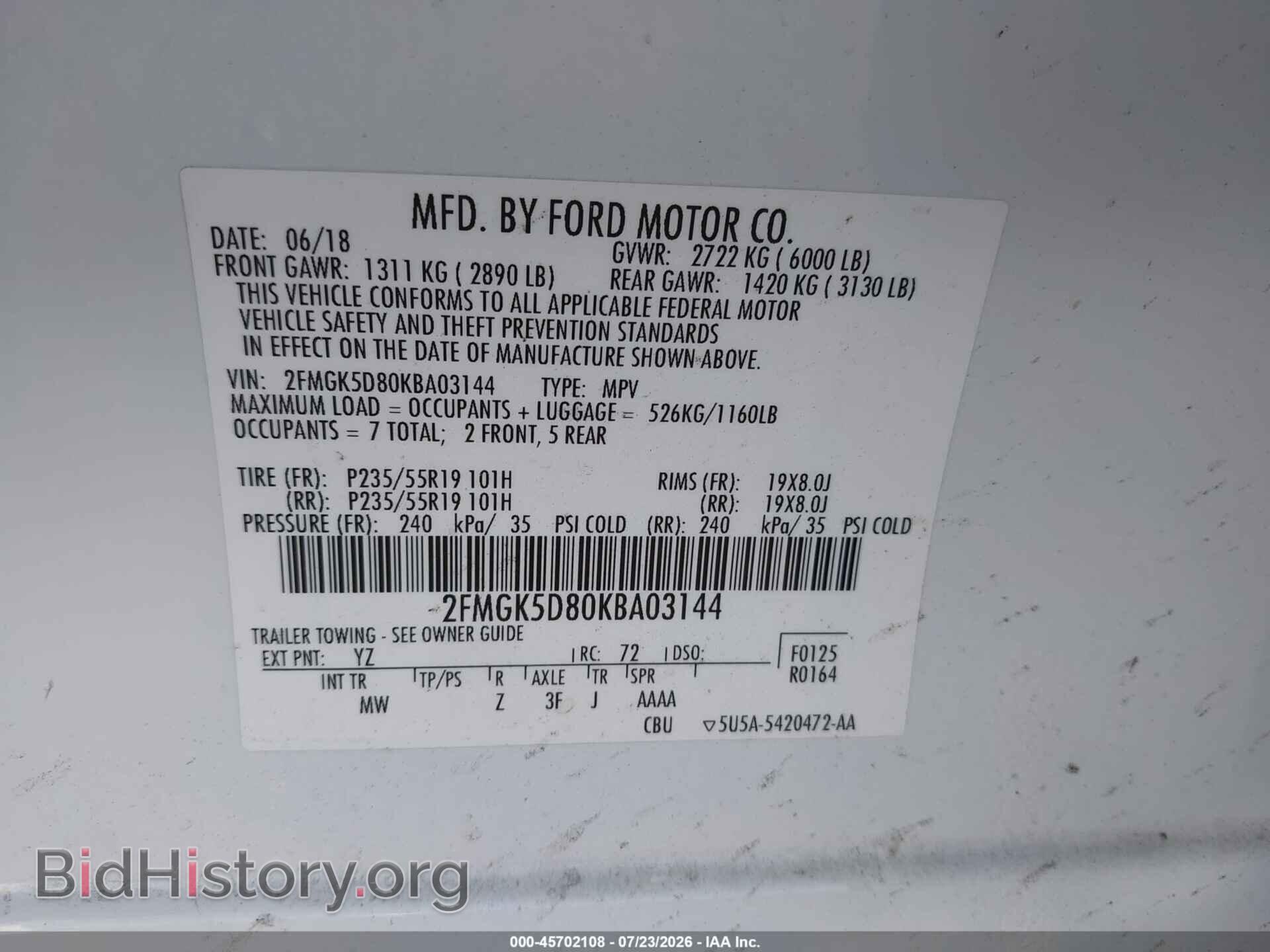 2019 FORD FLEX - VIN: 2FMGK5D80KBA03144 - Photo 9