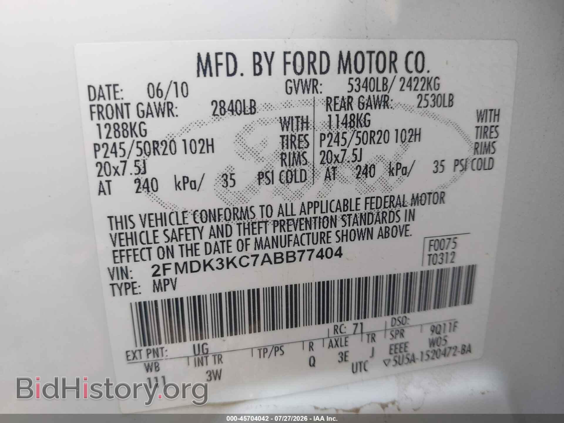2010 FORD EDGE - VIN: 2FMDK3KC7ABB77404 - Photo 9