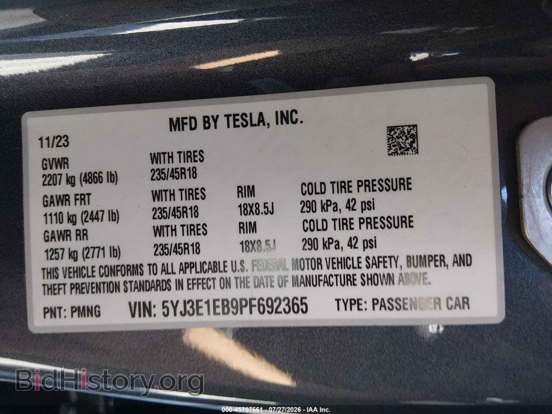 2023 TESLA MODEL 3 - VIN: 5YJ3E1EB9PF692365 - Фото 9