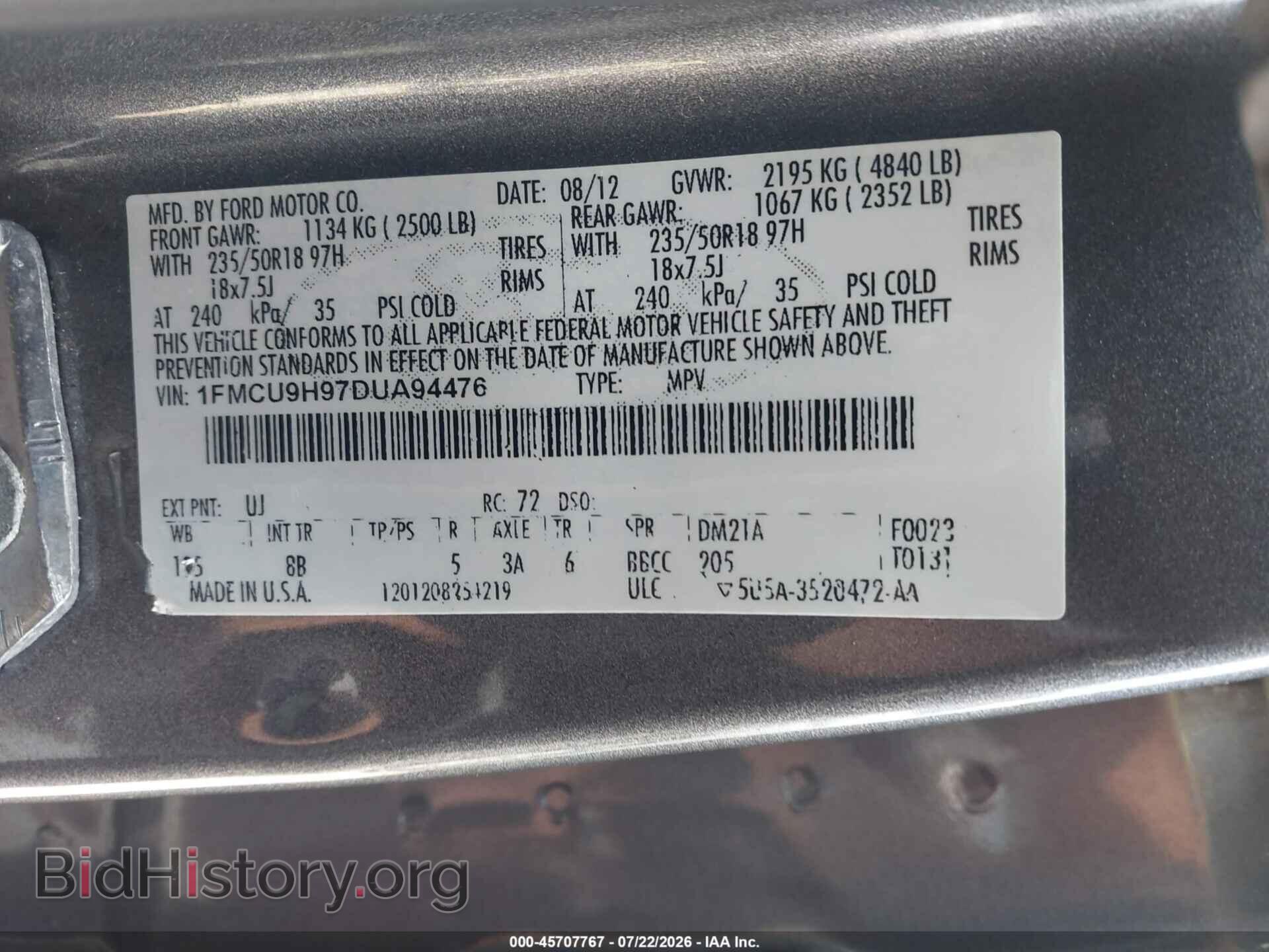 2013 FORD ESCAPE - VIN: 1FMCU9H97DUA94476 - Фото 9