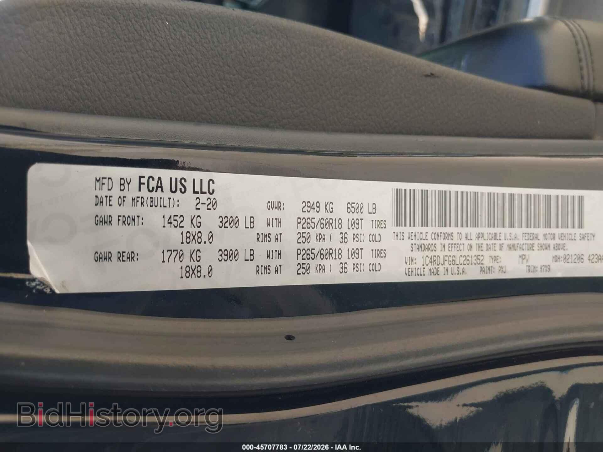 2020 DODGE DURANGO - VIN: 1C4RDJFG6LC261352 - Photo 9