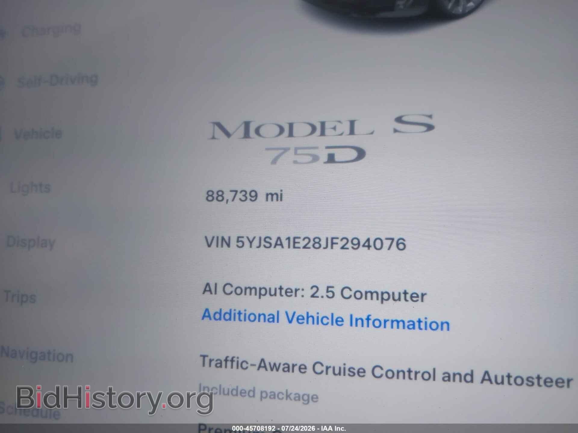 2018 TESLA MODEL S - VIN: 5YJSA1E28JF294076 - Photo 7