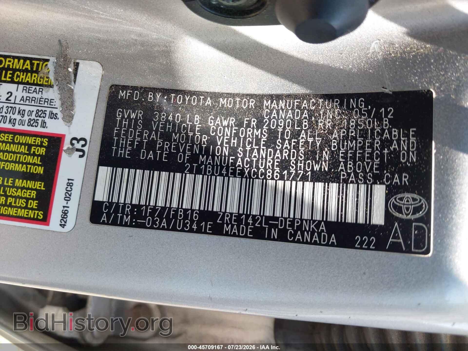 2012 TOYOTA COROLLA - VIN: 2T1BU4EEXCC861771 - Фото 9