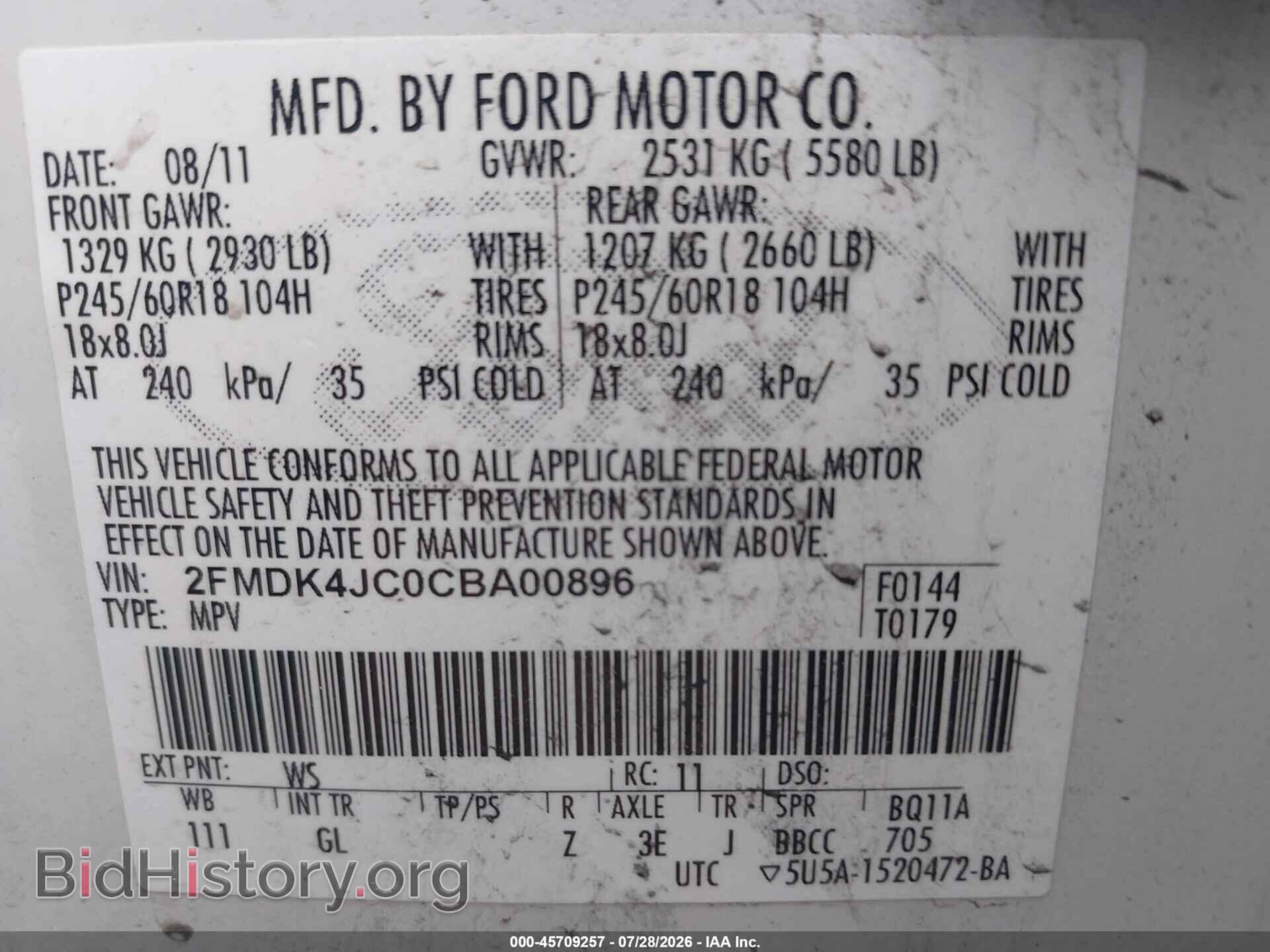 2012 FORD EDGE - VIN: 2FMDK4JC0CBA00896 - Photo 9