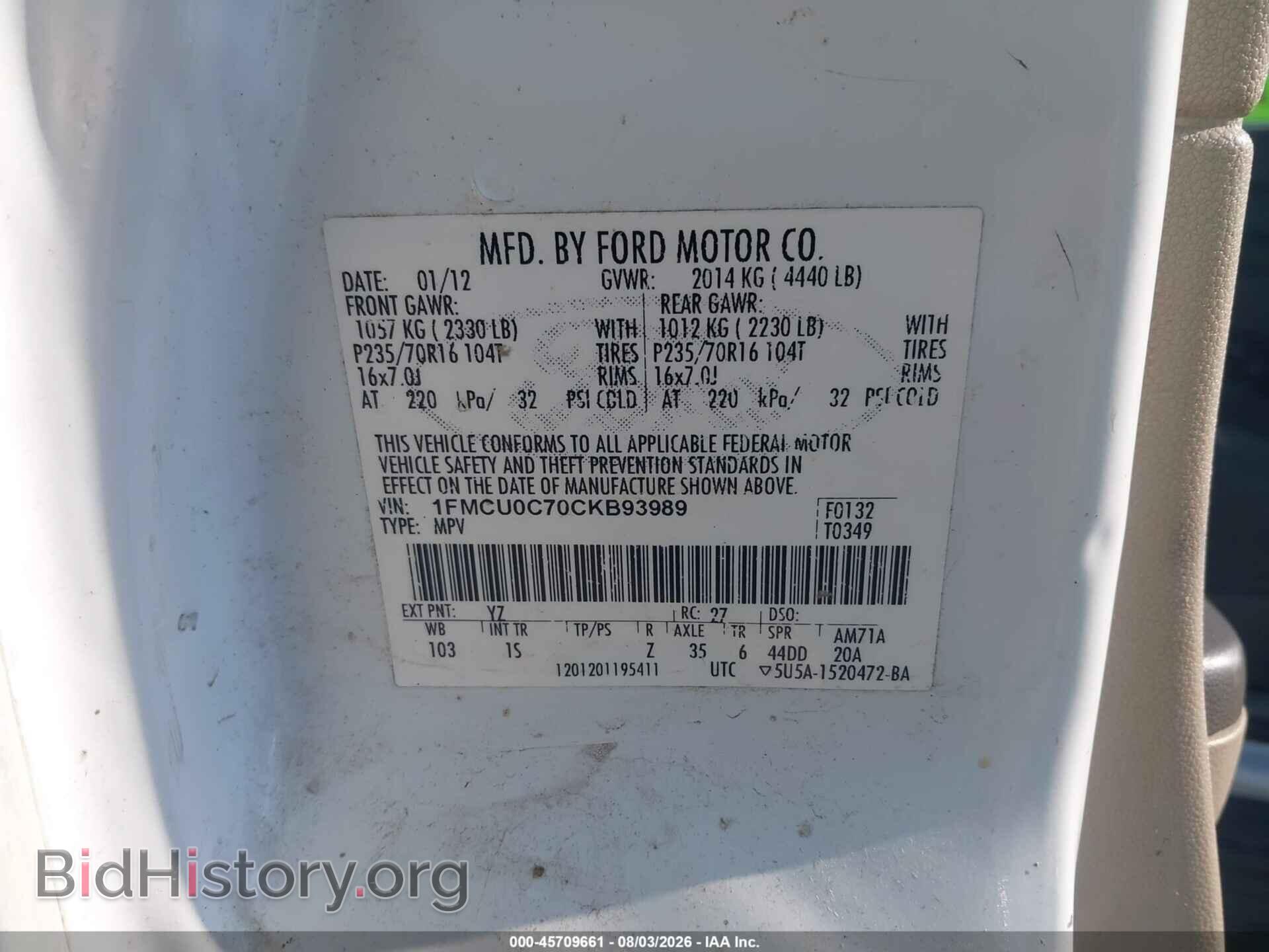 2012 FORD ESCAPE - VIN: 1FMCU0C70CKB93989 - Photo 9