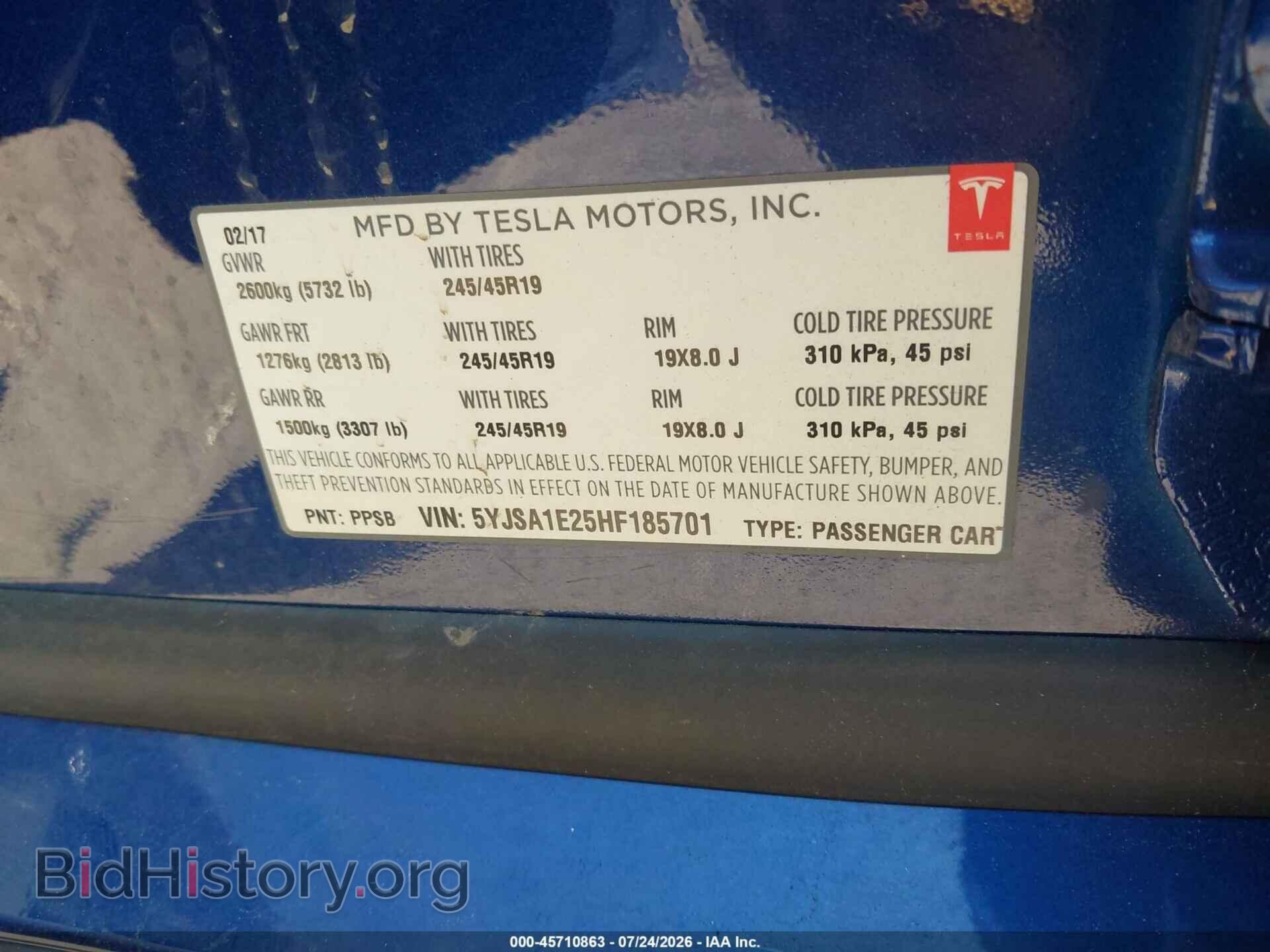 2017 TESLA MODEL S - VIN: 5YJSA1E25HF185701 - Photo 9