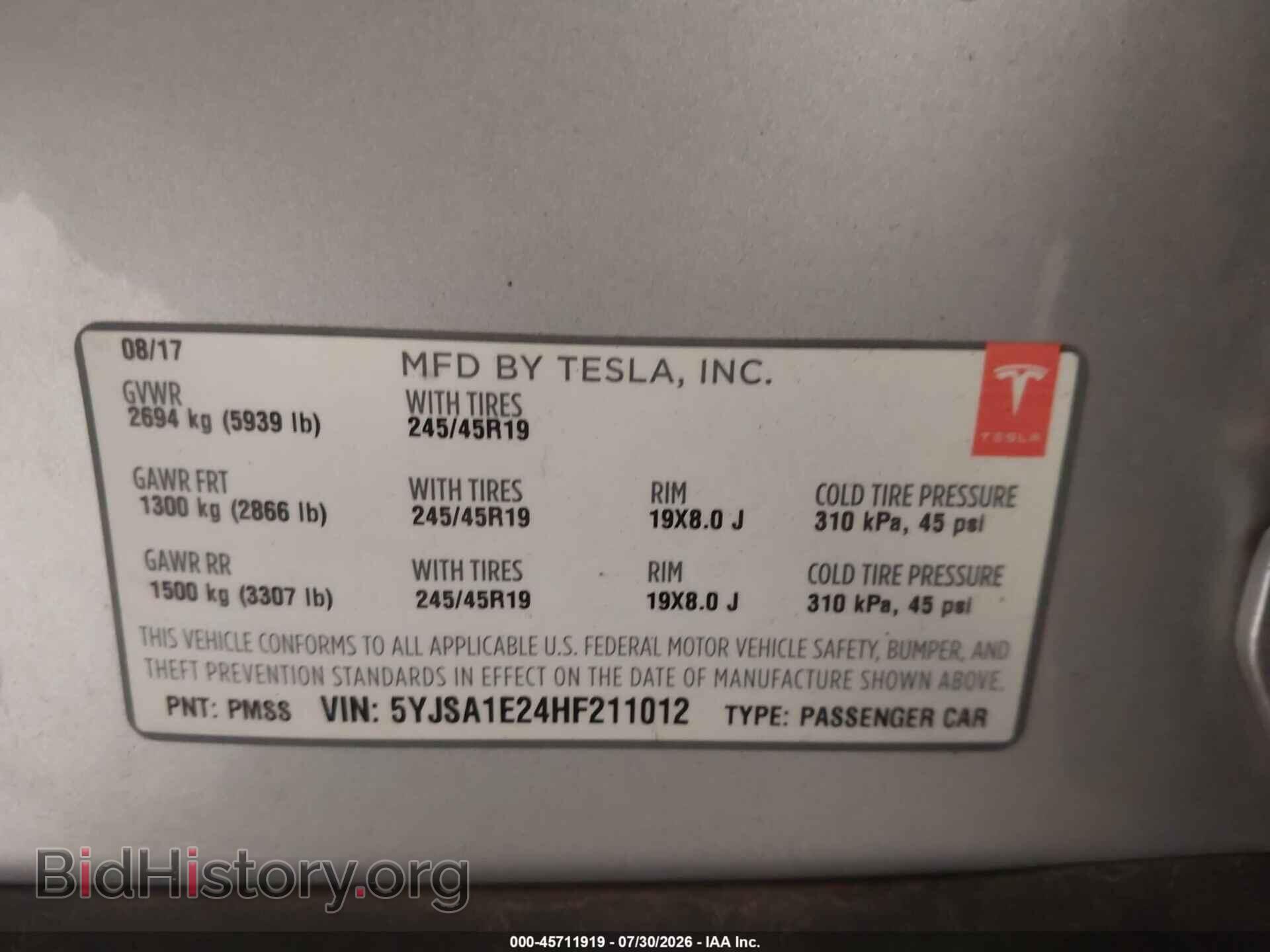 2017 TESLA MODEL S - VIN: 5YJSA1E24HF211012 - Photo 9