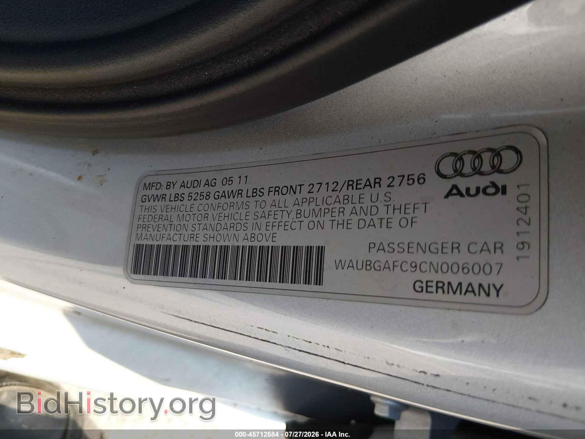 2012 AUDI A6 - VIN: WAUBGAFC9CN006007 - Фото 9