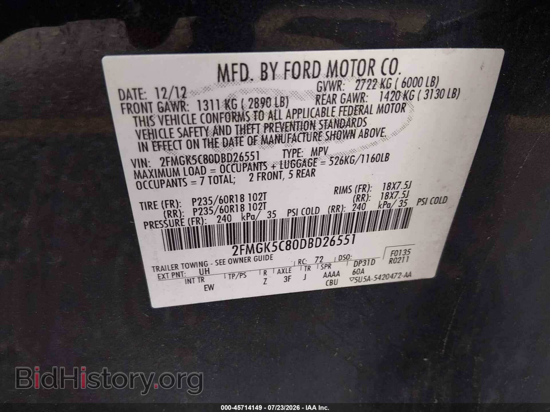2013 FORD FLEX - VIN: 2FMGK5C80DBD26551 - Photo 9