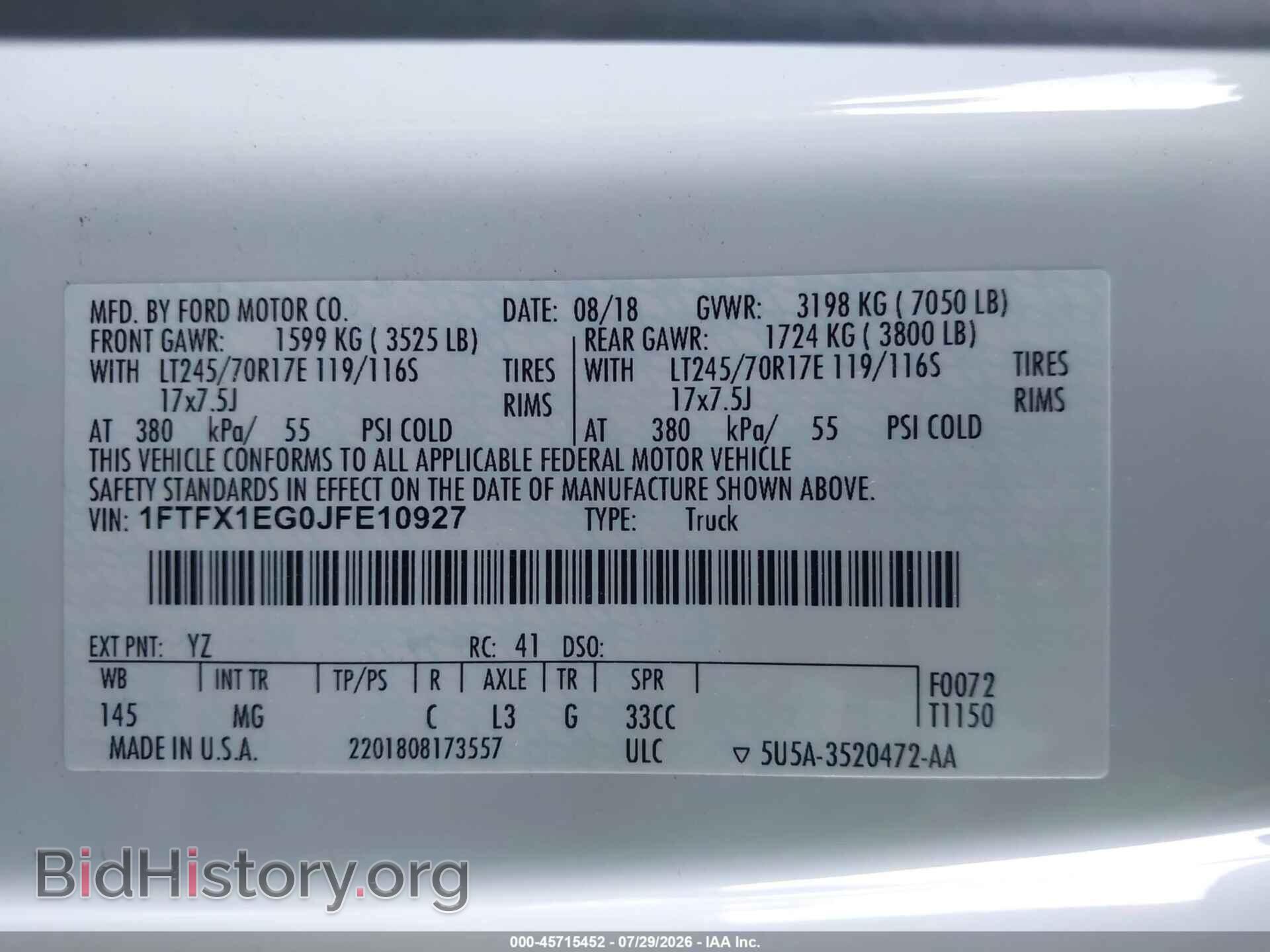 2018 FORD F-150 - VIN: 1FTFX1EG0JFE10927 - Фото 4