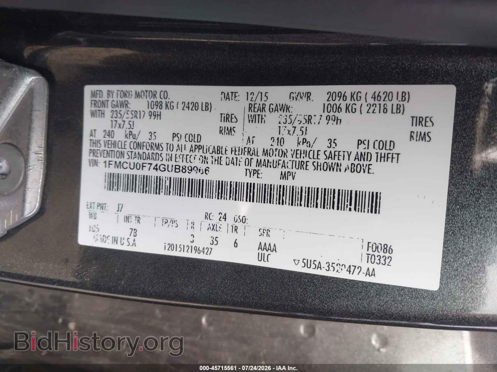 2016 FORD ESCAPE - VIN: 1FMCU0F74GUB89966 - Photo 9