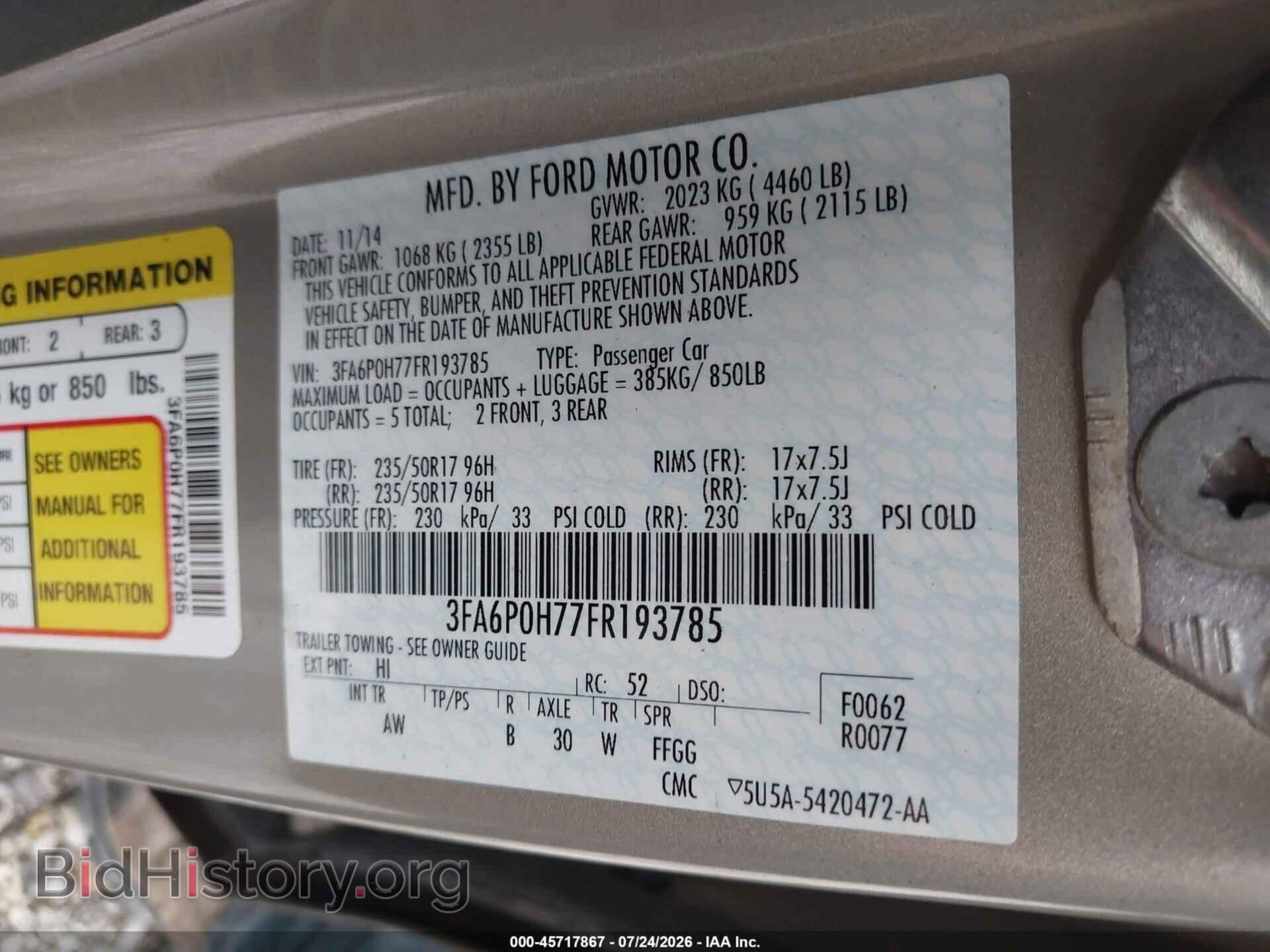 2015 FORD FUSION - VIN: 3FA6P0H77FR193785 - Фото 9