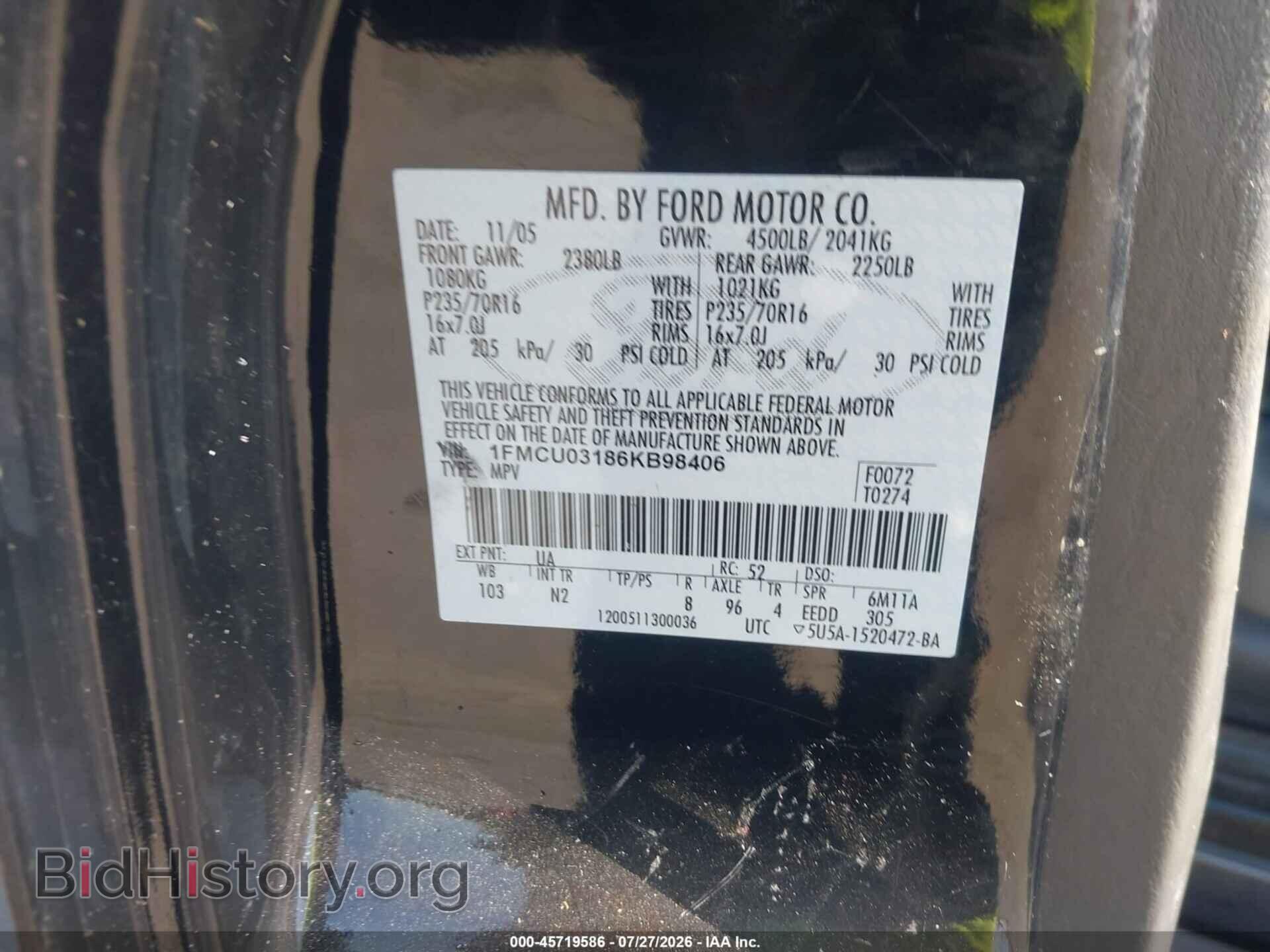 2006 FORD ESCAPE - VIN: 1FMCU03186KB98406 - Фото 9