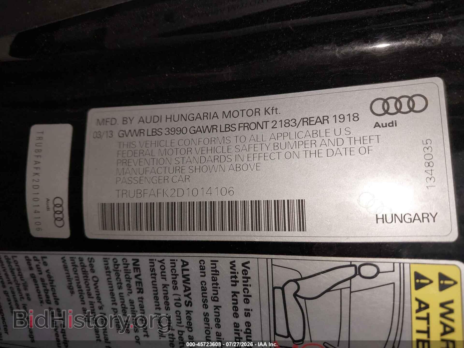 2013 AUDI TT - VIN: TRUBFAFK2D1014106 - Photo 9