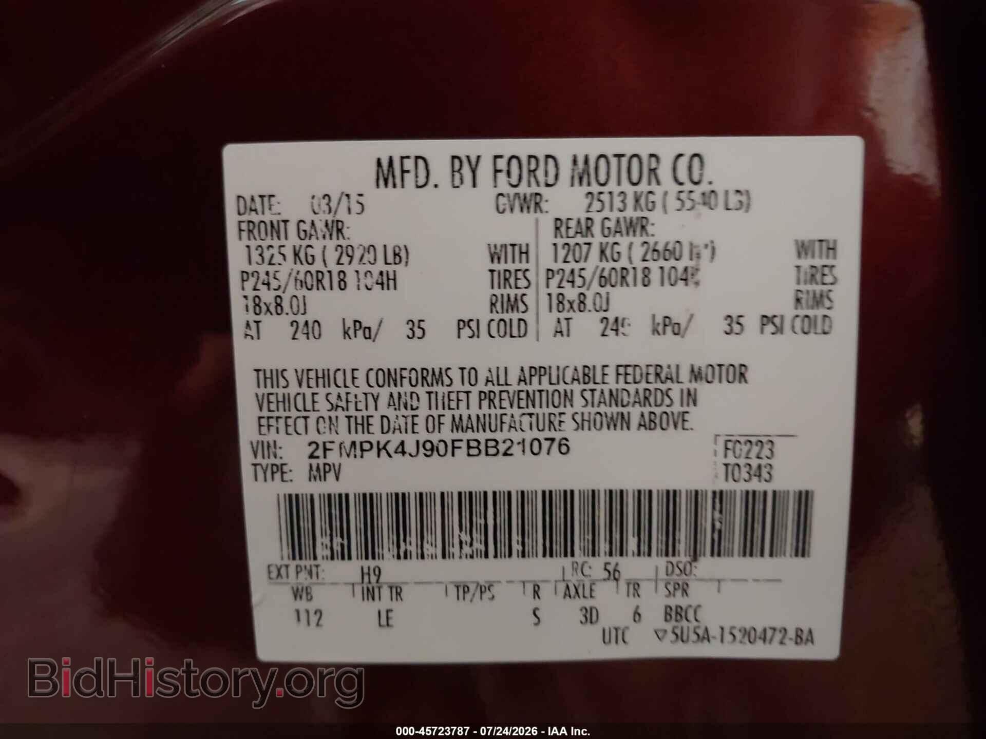 2015 FORD EDGE - VIN: 2FMPK4J90FBB21076 - Photo 9