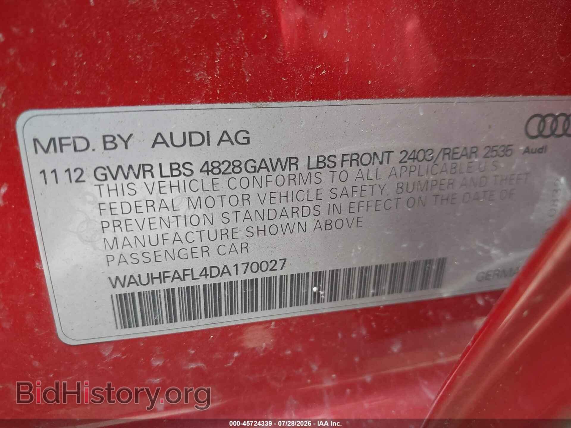 2013 AUDI A4 - VIN: WAUHFAFL4DA170027 - Фото 9