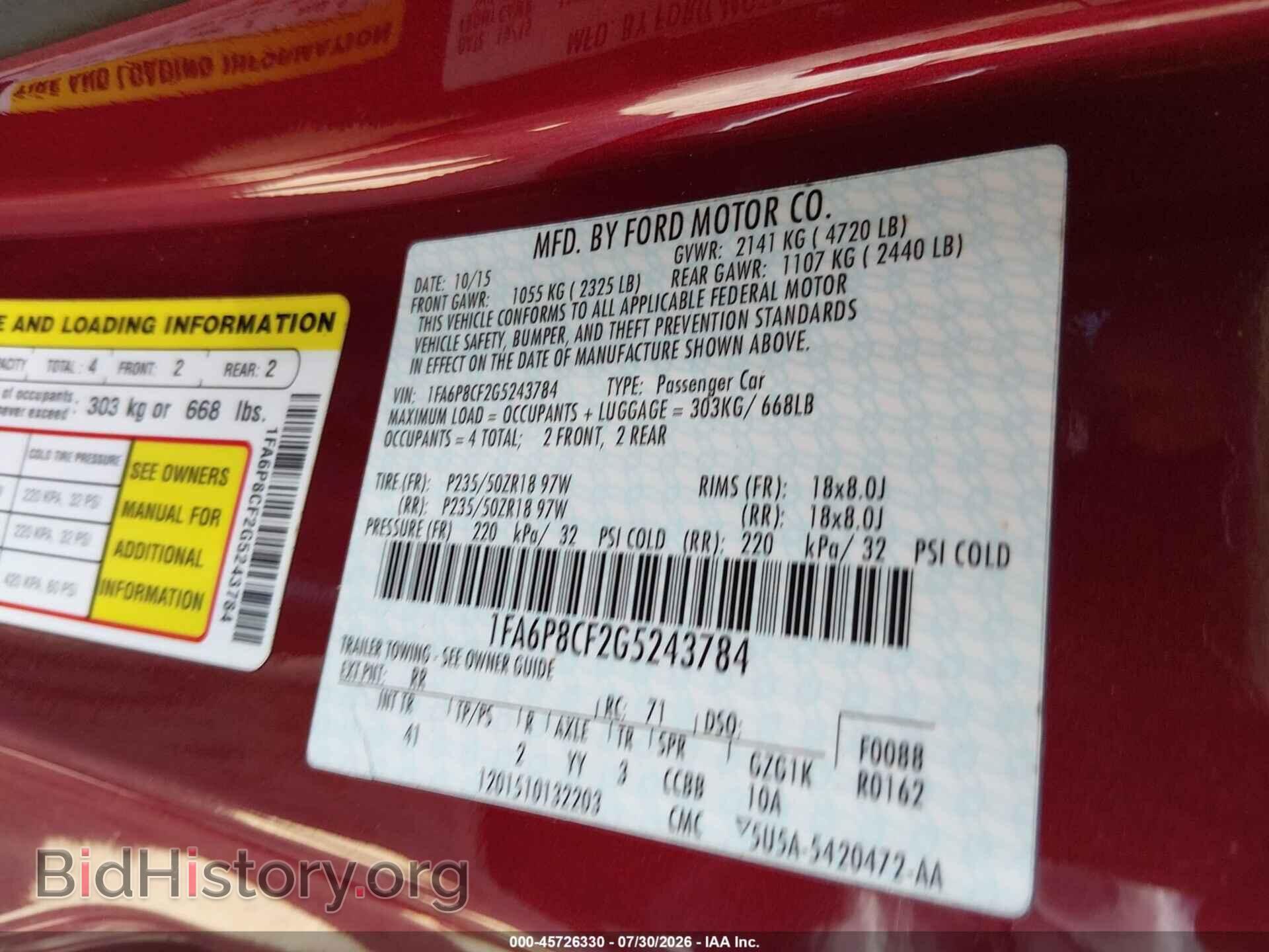 2016 FORD MUSTANG - VIN: 1FA6P8CF2G5243784 - Photo 9