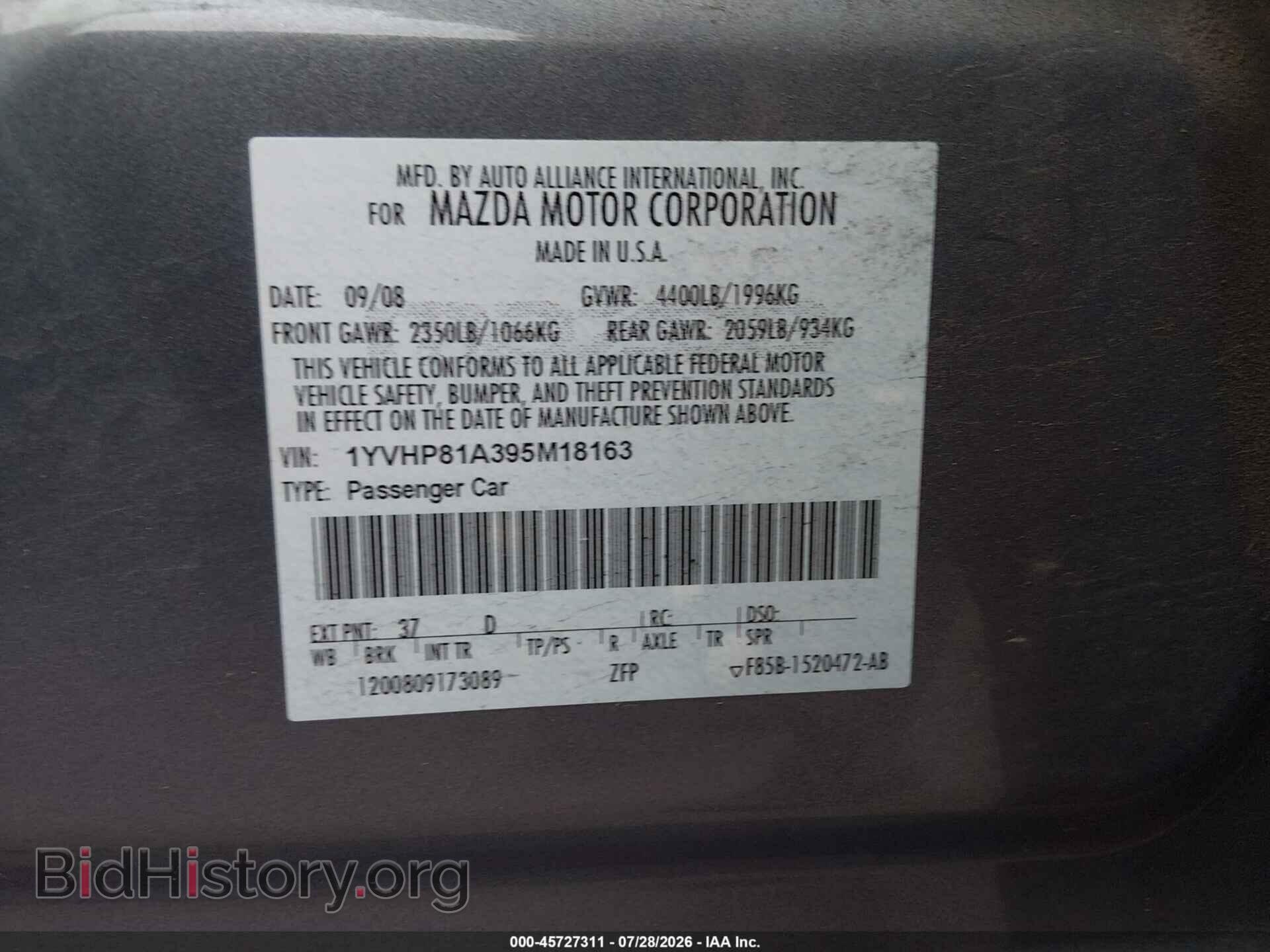2009 MAZDA 6 - VIN: 1YVHP81A395M18163 - Photo 9