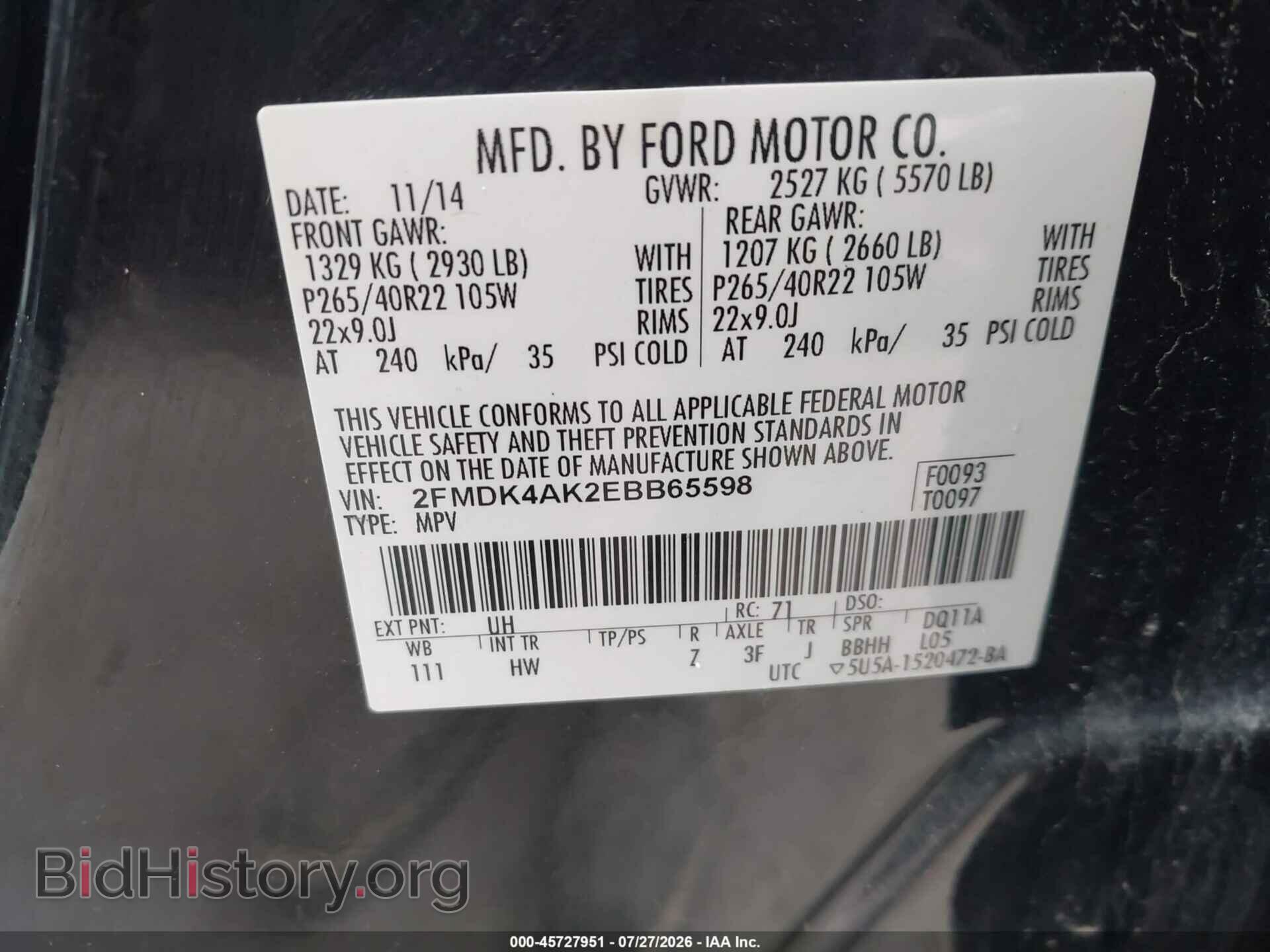 2014 FORD EDGE - VIN: 2FMDK4AK2EBB65598 - Photo 9