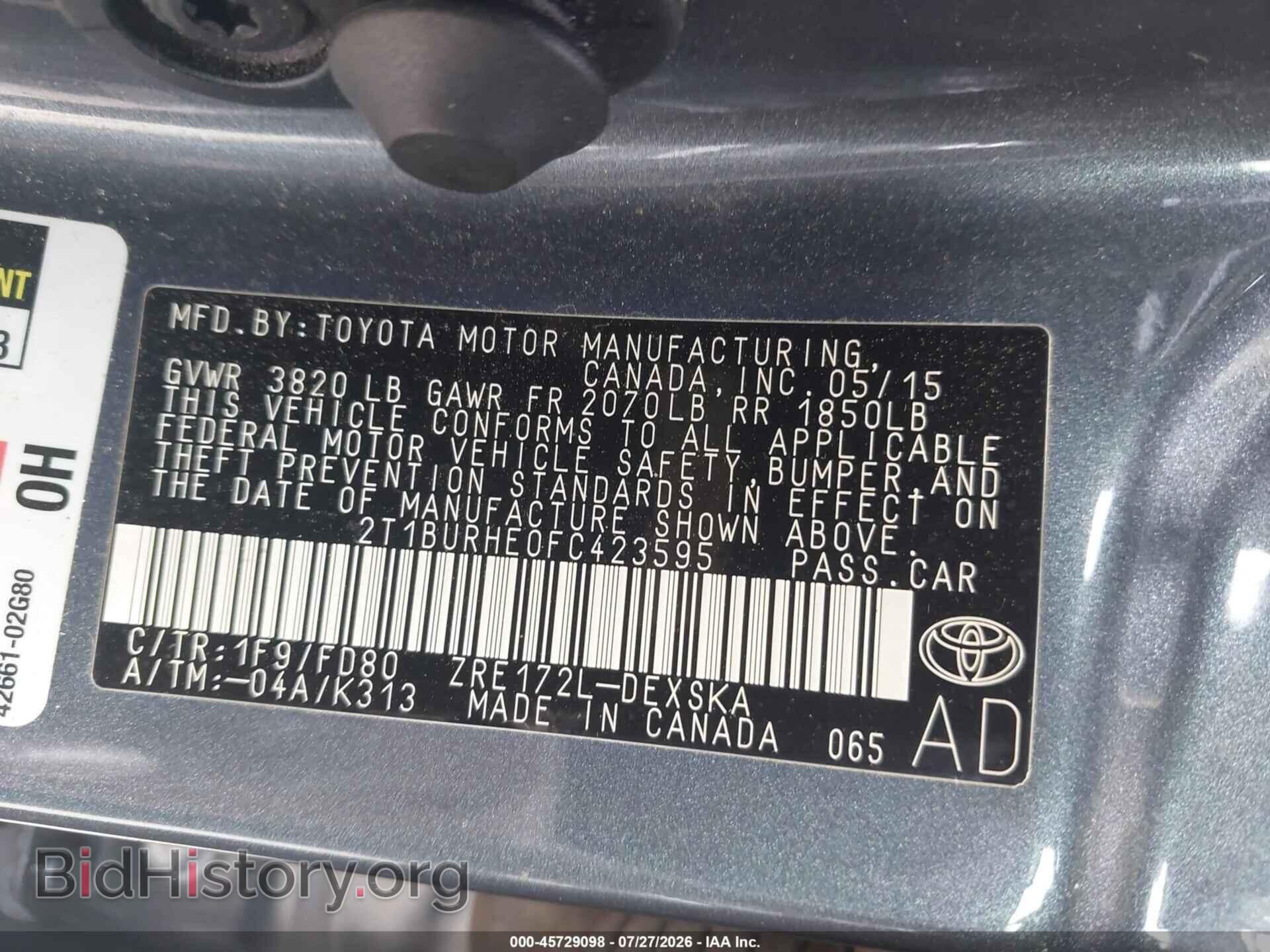 2015 TOYOTA COROLLA - VIN: 2T1BURHE0FC423595 - Фото 9