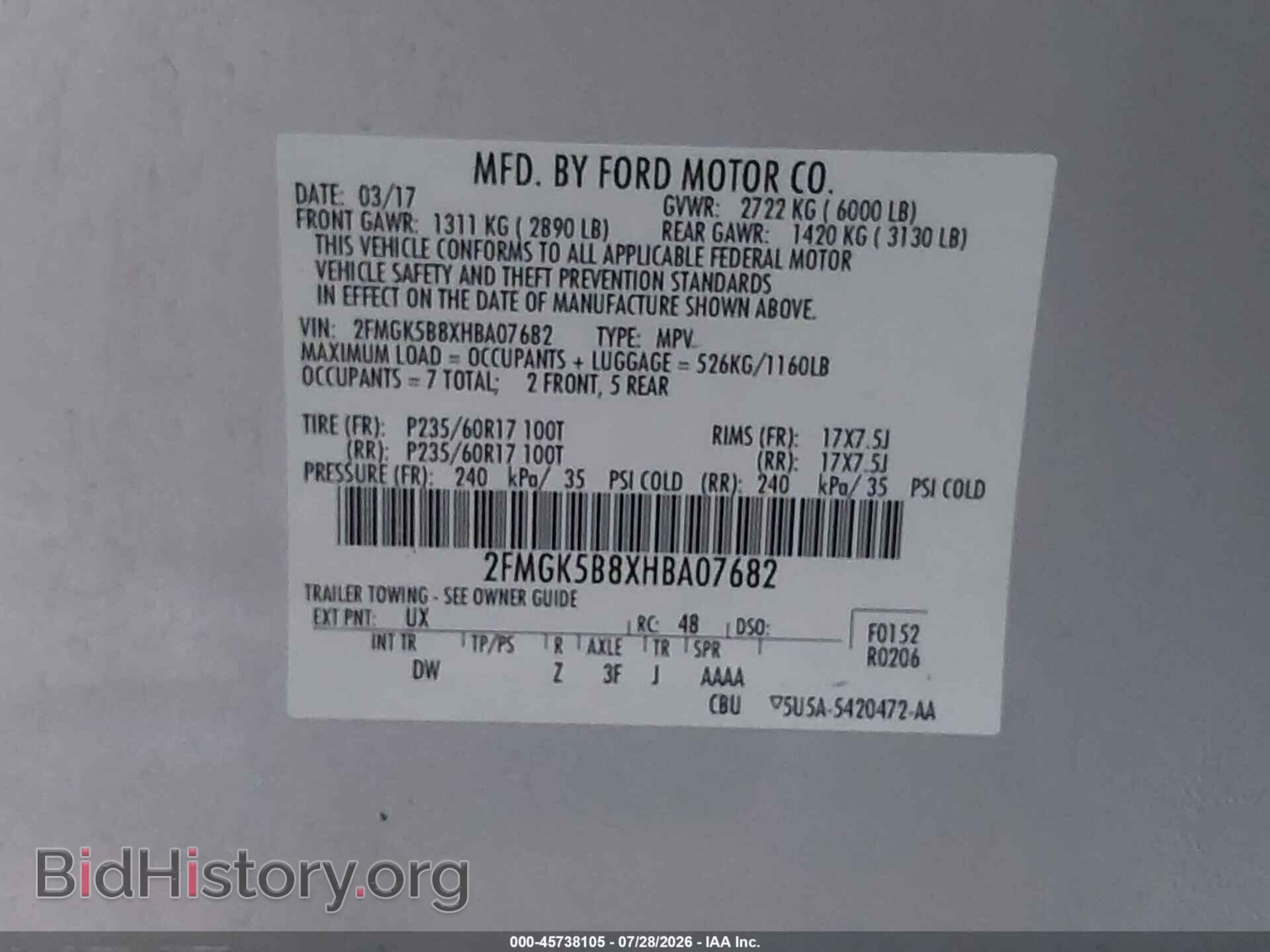 2017 FORD FLEX - VIN: 2FMGK5B8XHBA07682 - Photo 9