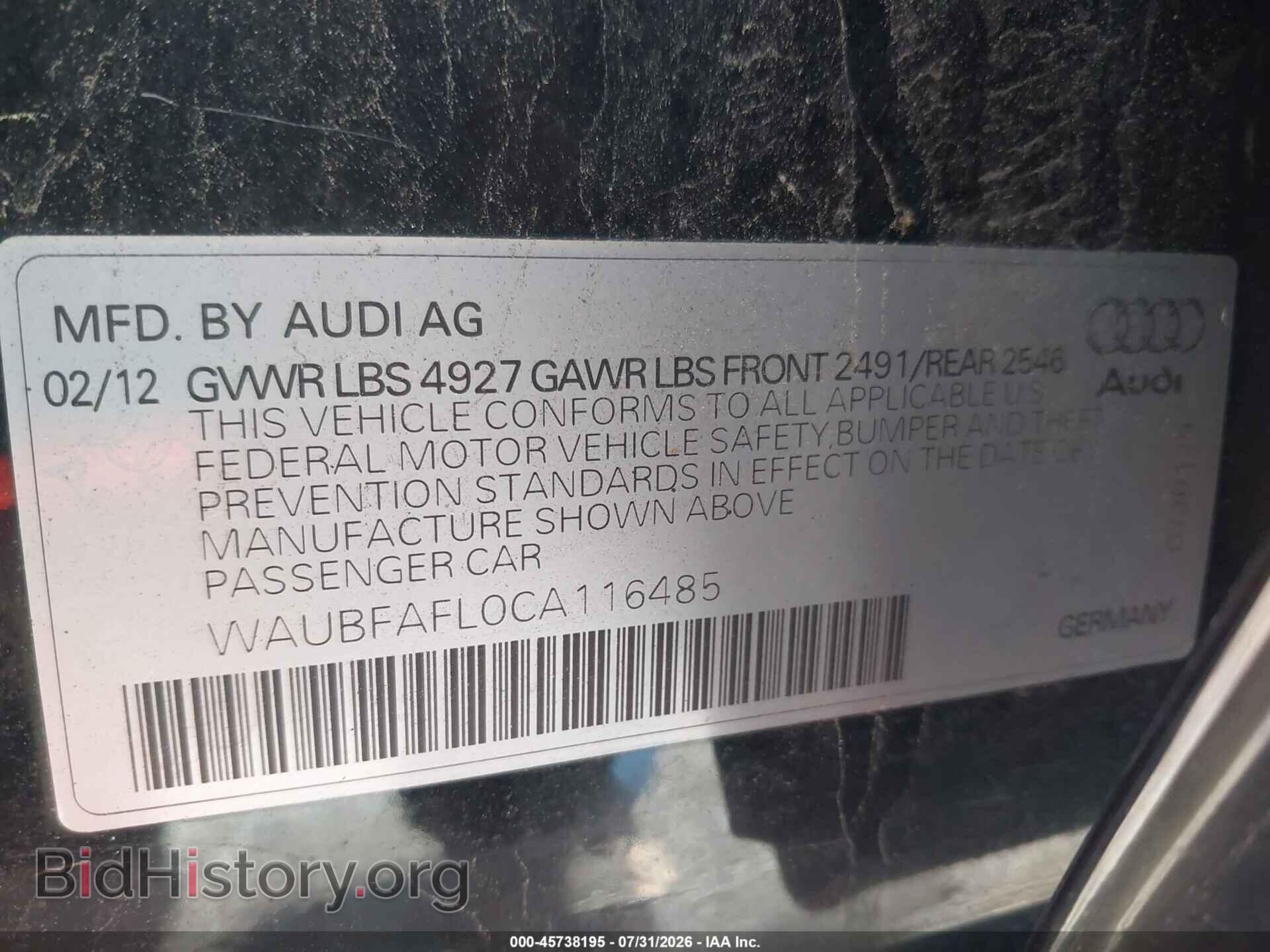 2012 AUDI A4 - VIN: WAUBFAFL0CA116485 - Photo 9
