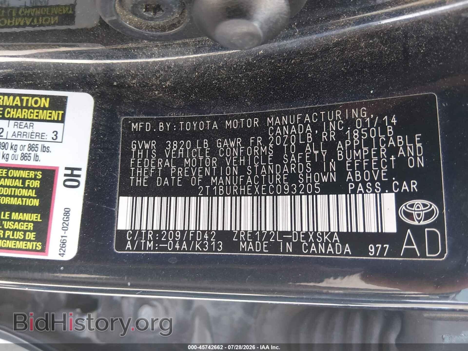 2014 TOYOTA COROLLA - VIN: 2T1BURHEXEC093205 - Фото 9