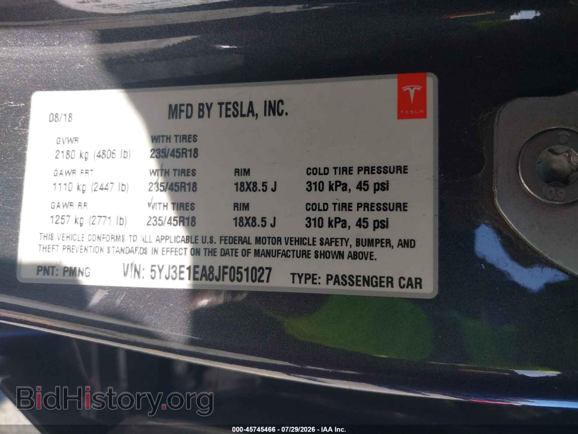 2018 TESLA MODEL 3 - VIN: 5YJ3E1EA8JF051027 - Photo 9
