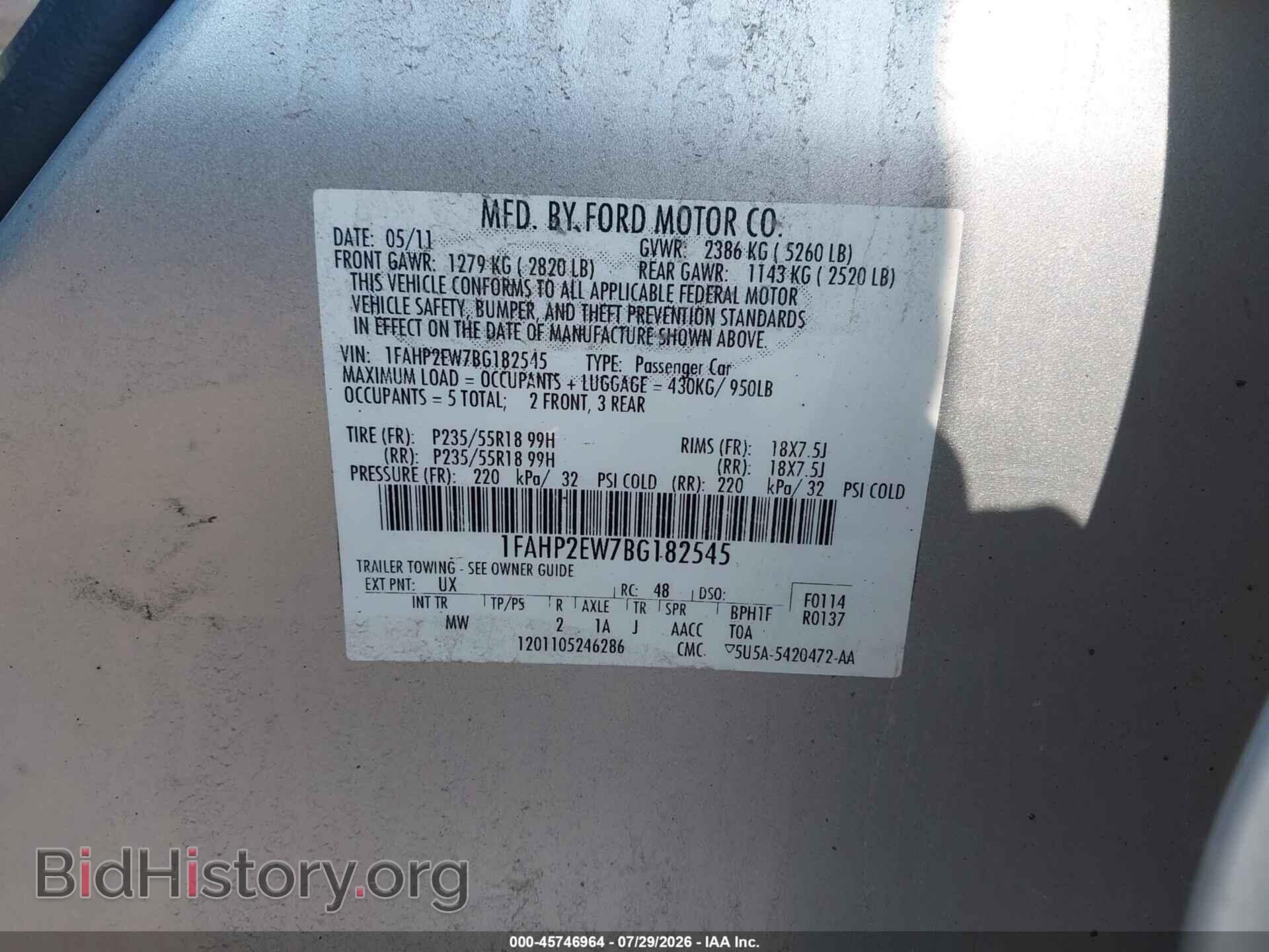 2011 FORD TAURUS - VIN: 1FAHP2EW7BG182545 - Photo 9